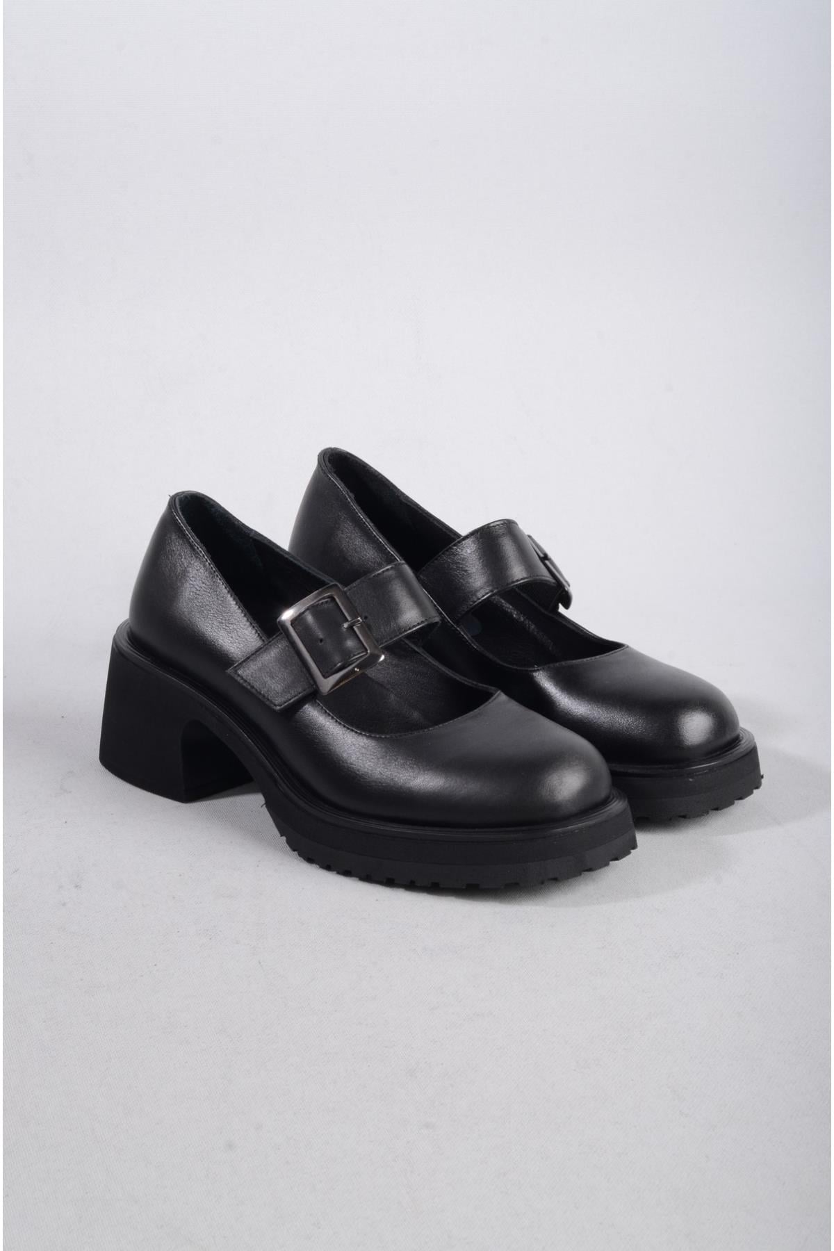 SEÇ 101158 HAKİKİ DERİ PLATFORM TOPUKLU AYAKKABI (Topuk 6cm-Platform 2 cm) SİYAH