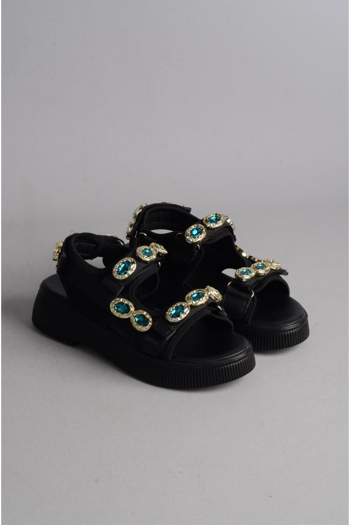 SEÇ 104 TAŞ DETAYLI KADIN SPOR SANDALET SİYAH
