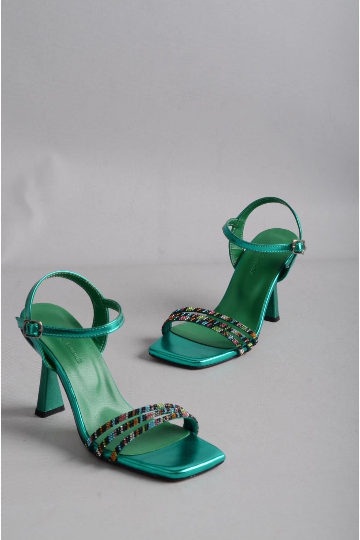 SEÇ 1299 TAŞLI TOPUKLU AYAKKABI (11 CM) YEŞİL