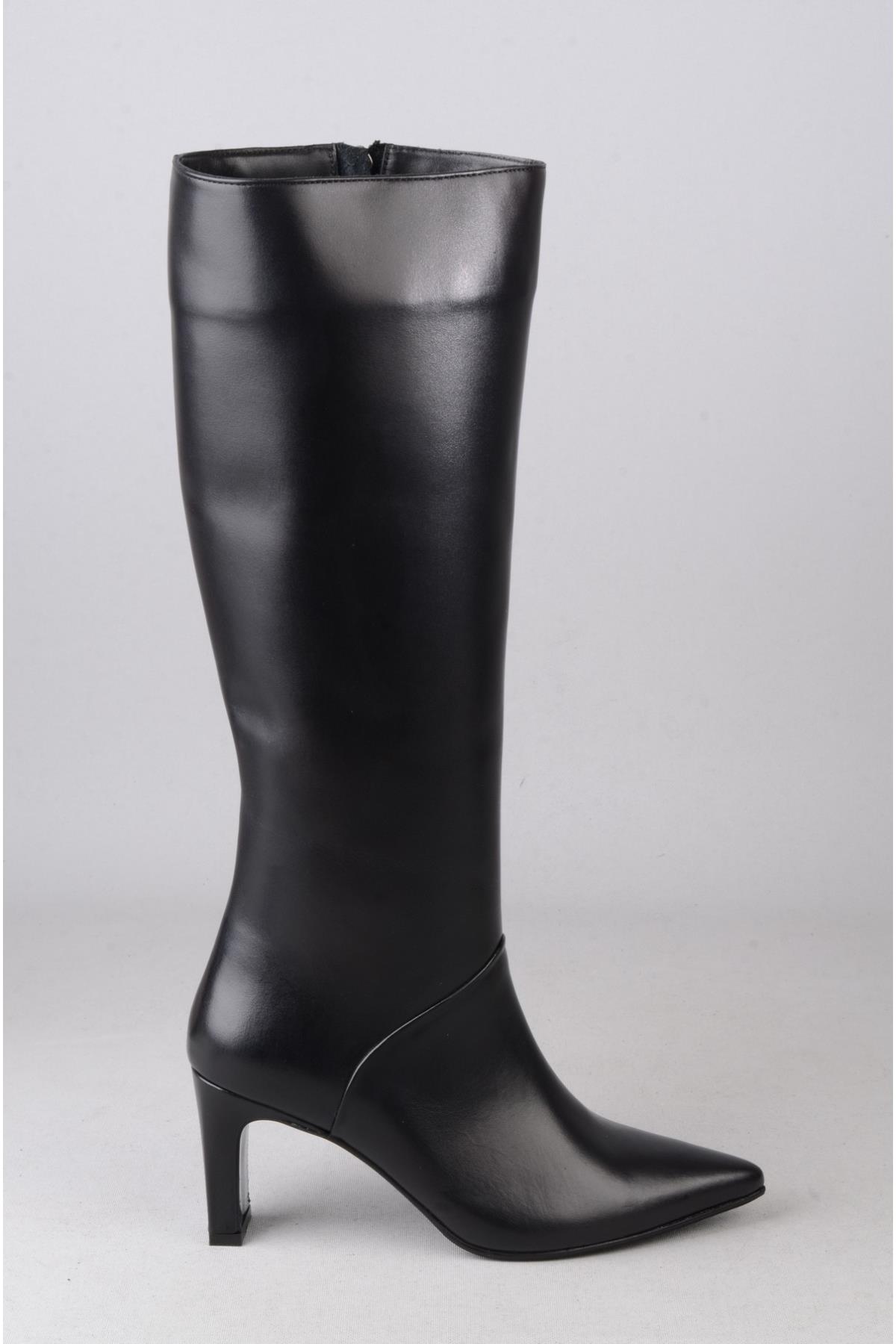 SEÇ 1717 HAKİKİ DERİ TOPUKLU KADIN ÇİZME (Topuk Boyu: 8 cm) SİYAH