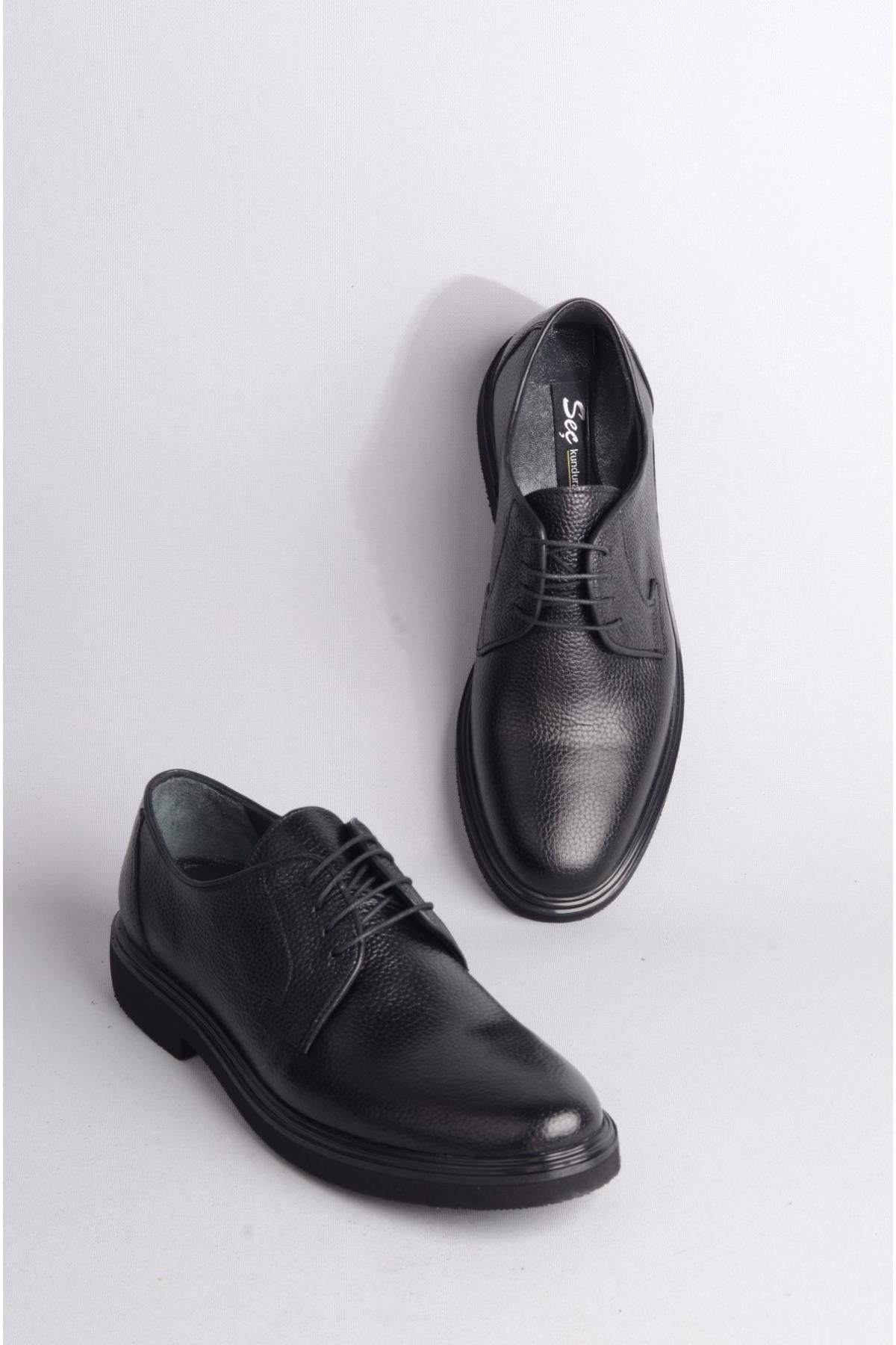 SEÇ 203 HAKİKİ DERİ EVA TABANLI ERKEK AYAKKABI SİYAH-SİYAH