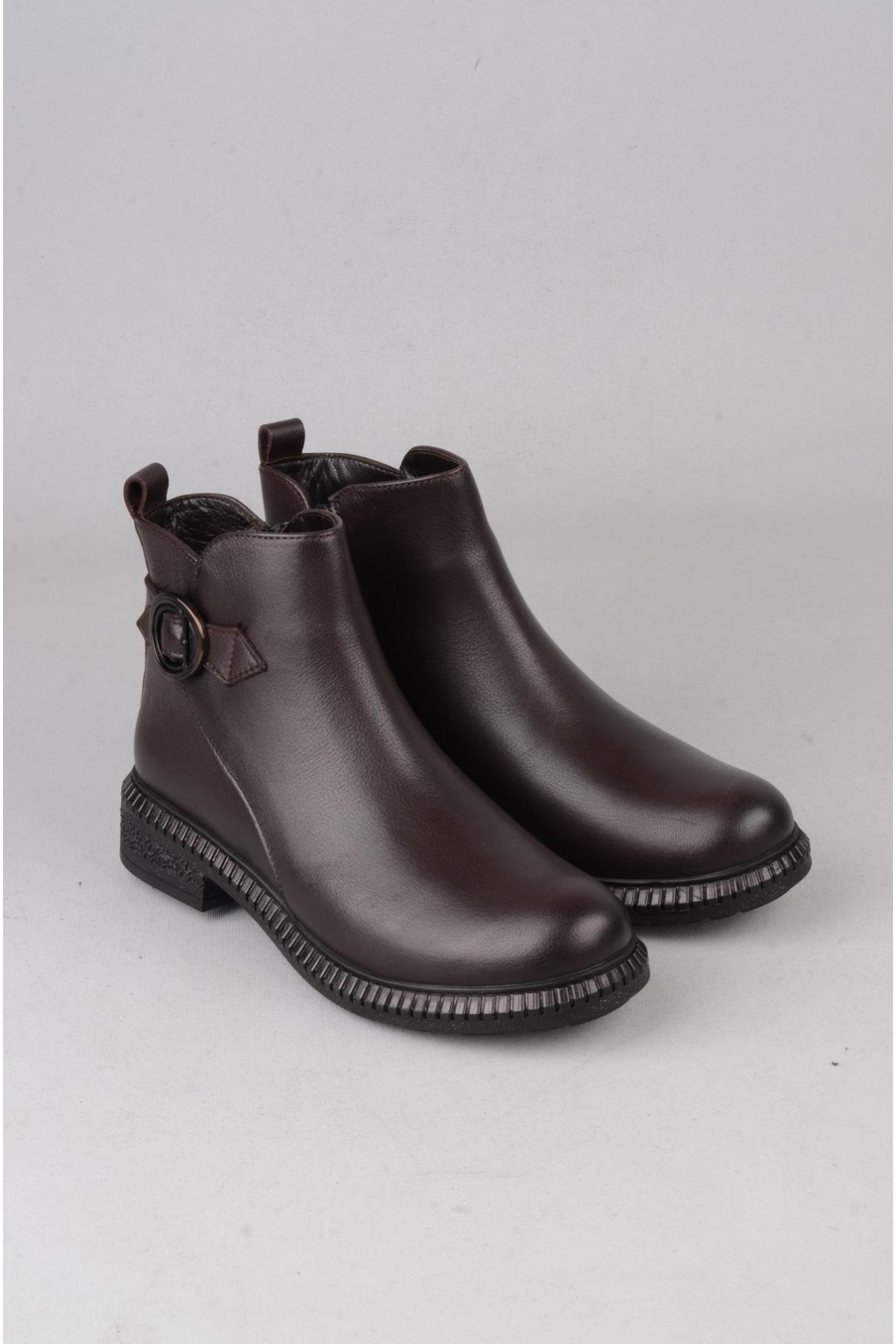 SEÇ 20913-1 HAKİKİ DERİ BİLEKTEN KADIN BOT KAHVE