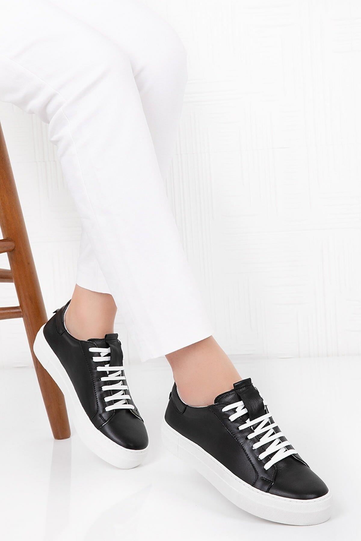 Seç 217 Hakiki Deri Sneakers Ayakkabi Siyah-Beyaz