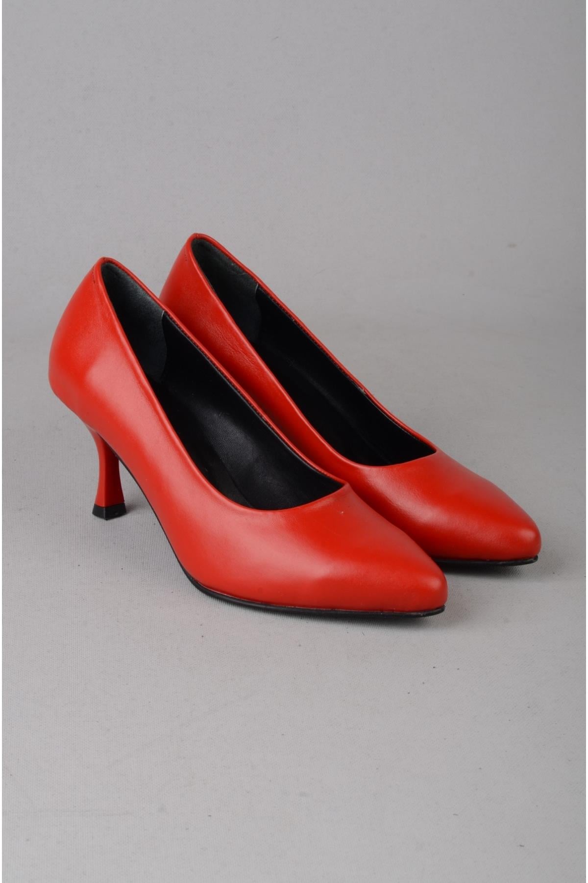 SEÇ 224 HAKİKİ DERİ STİLETTO  AYAKKABI (7cm) KIRMIZI