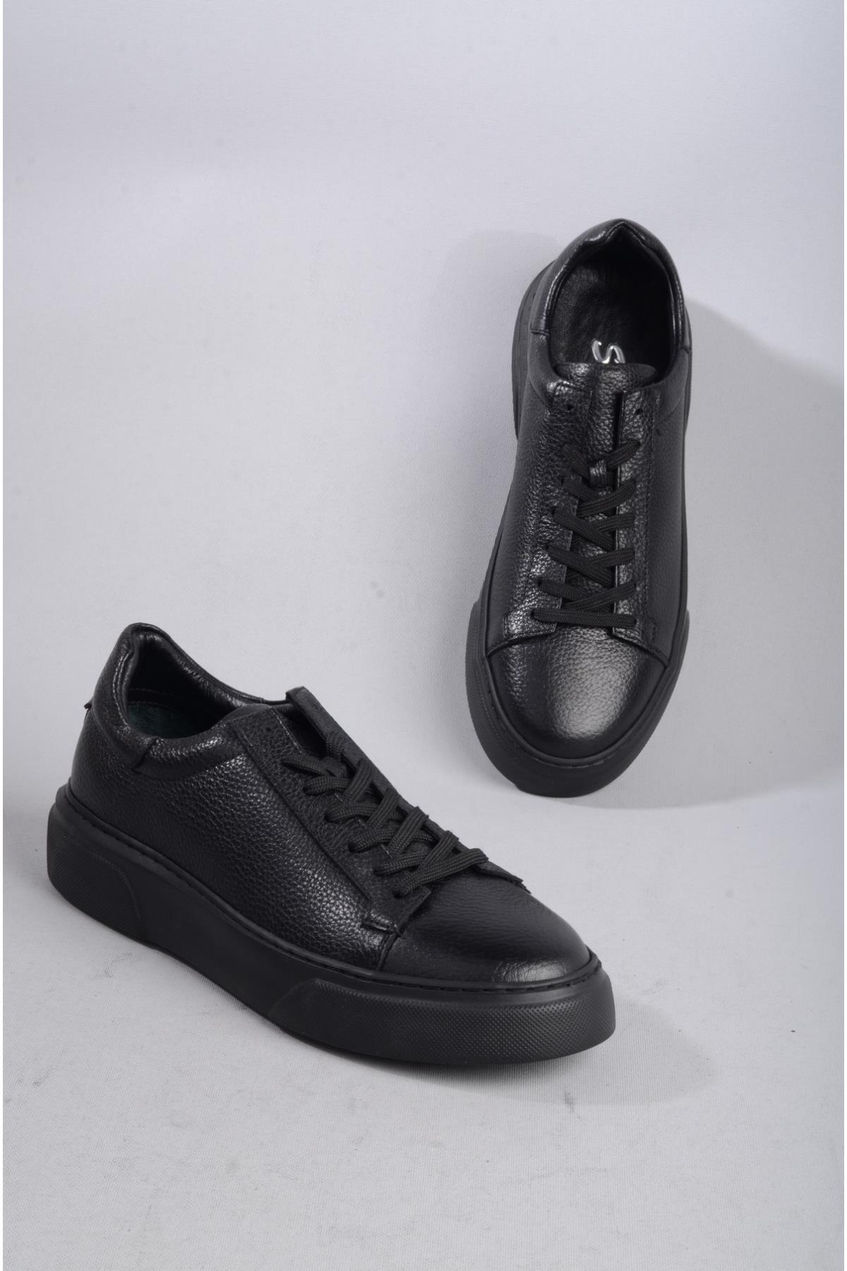 SEÇ 2501 HAKİKİ DERİ ERKEK SNEAKERS AYAKKABI SİYAH-SİYAH