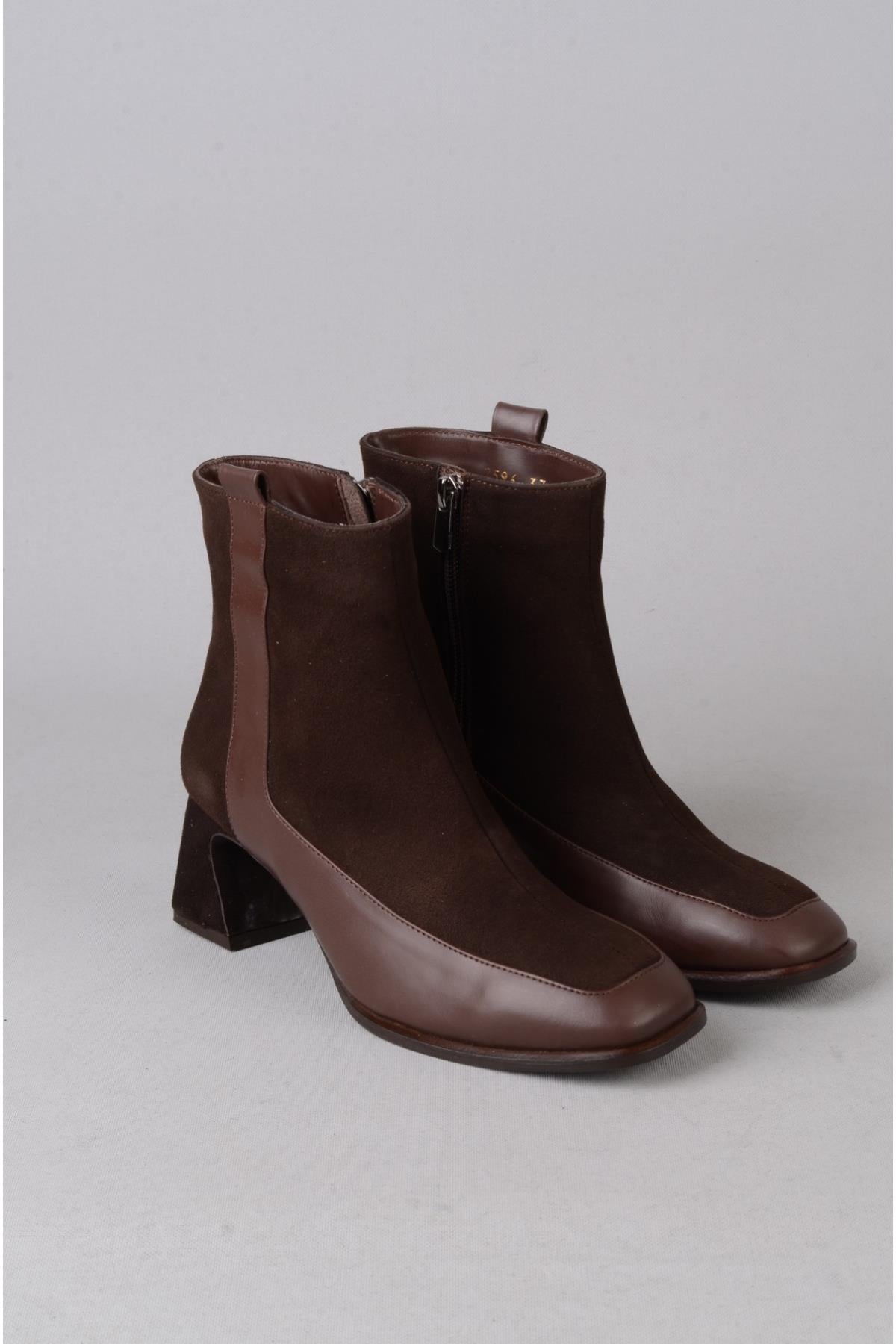 SEÇ 2596 HAKİKİ DERİ TOPUKLU KADIN BOT (Topuk Boyu:6 cm) KAHVE SÜET