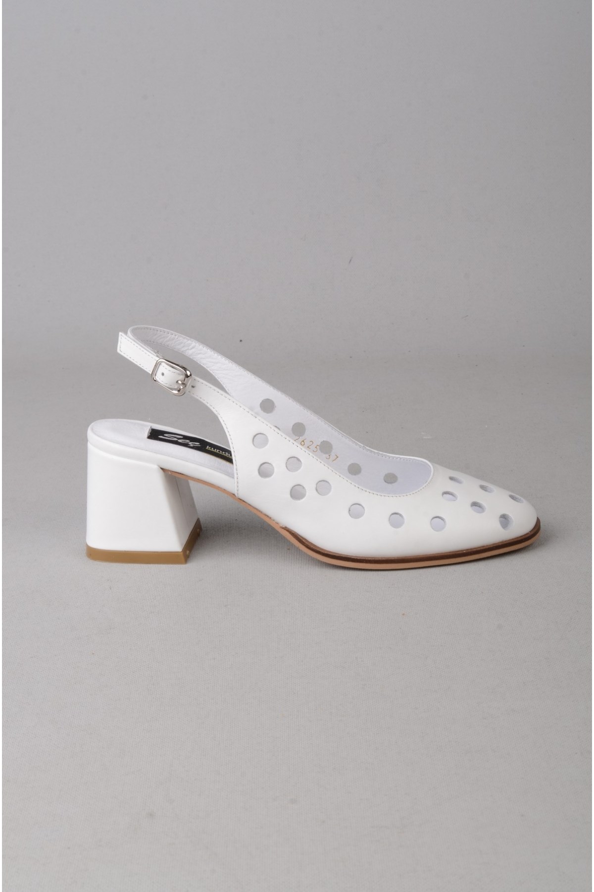 SEÇ 2625 HAKİKİ DERİ TOPUKLU KADIN AYAKKABII (Topuk Boyu:6 cm ) BEYAZ