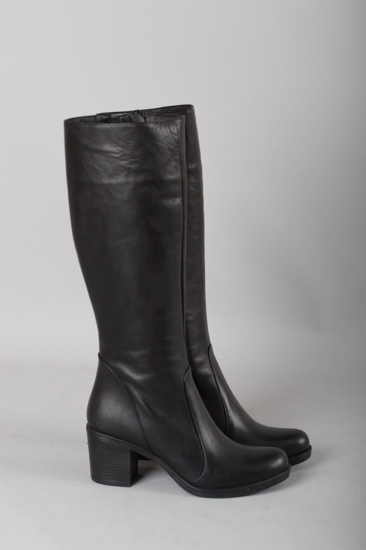 SEÇ 3000 HAKİKİ DERİ TOPUKLU ÇİZME (6 cm) SİYAH