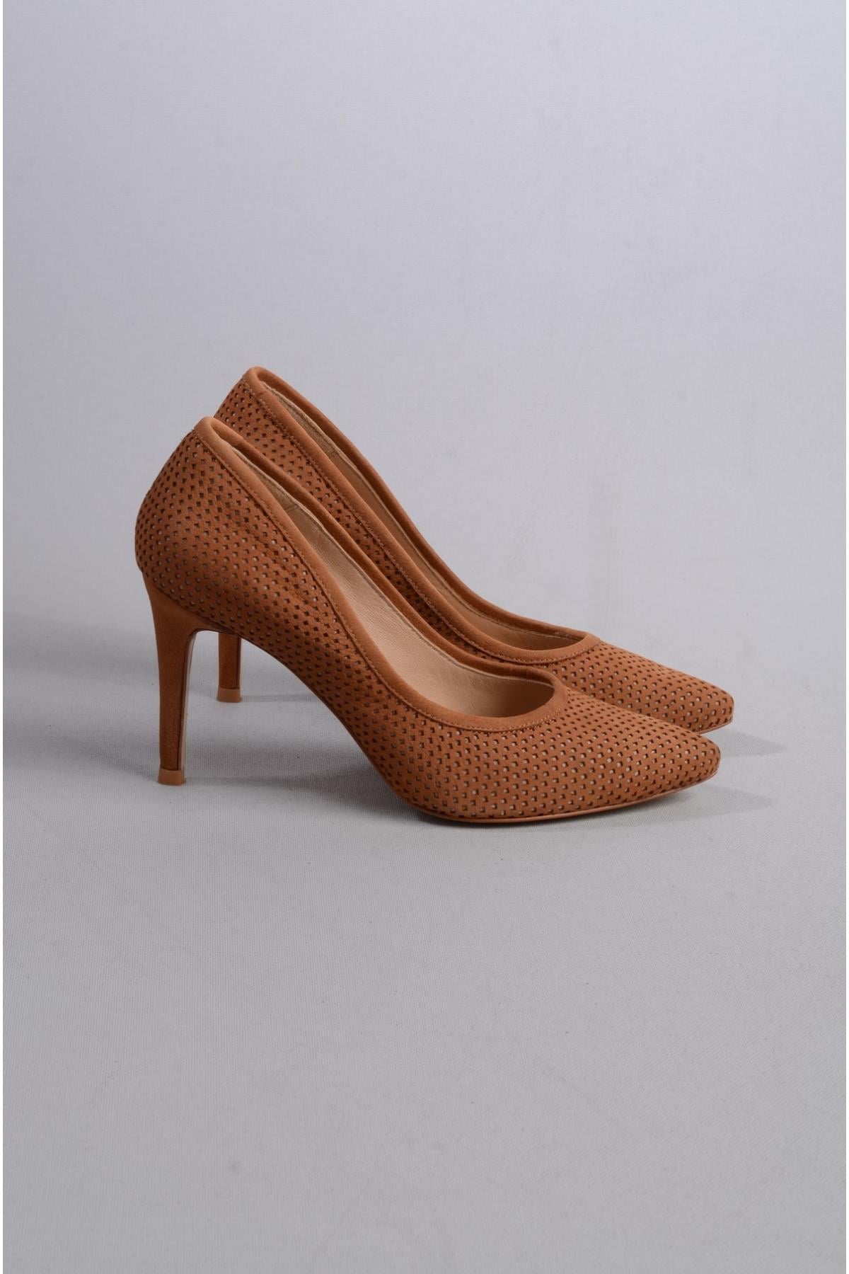 SEÇ 363 HAKİKİ DERİ TOPUKLU STİLETTO (9 cm) TABA SÜET