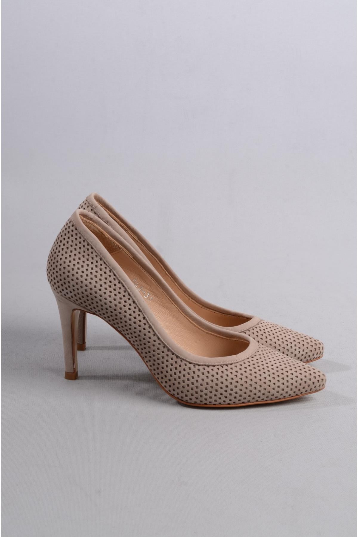 SEÇ 363 HAKİKİ DERİ TOPUKLU STİLETTO (9 cm) VİZON NUBUK