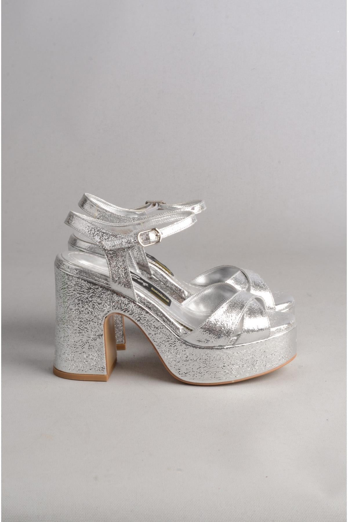 SEÇ 363 PLATFORM TOPUKLU KADIN AYAKKABI (Topuk:11 cm; Platform:3 cm) GÜMÜŞ