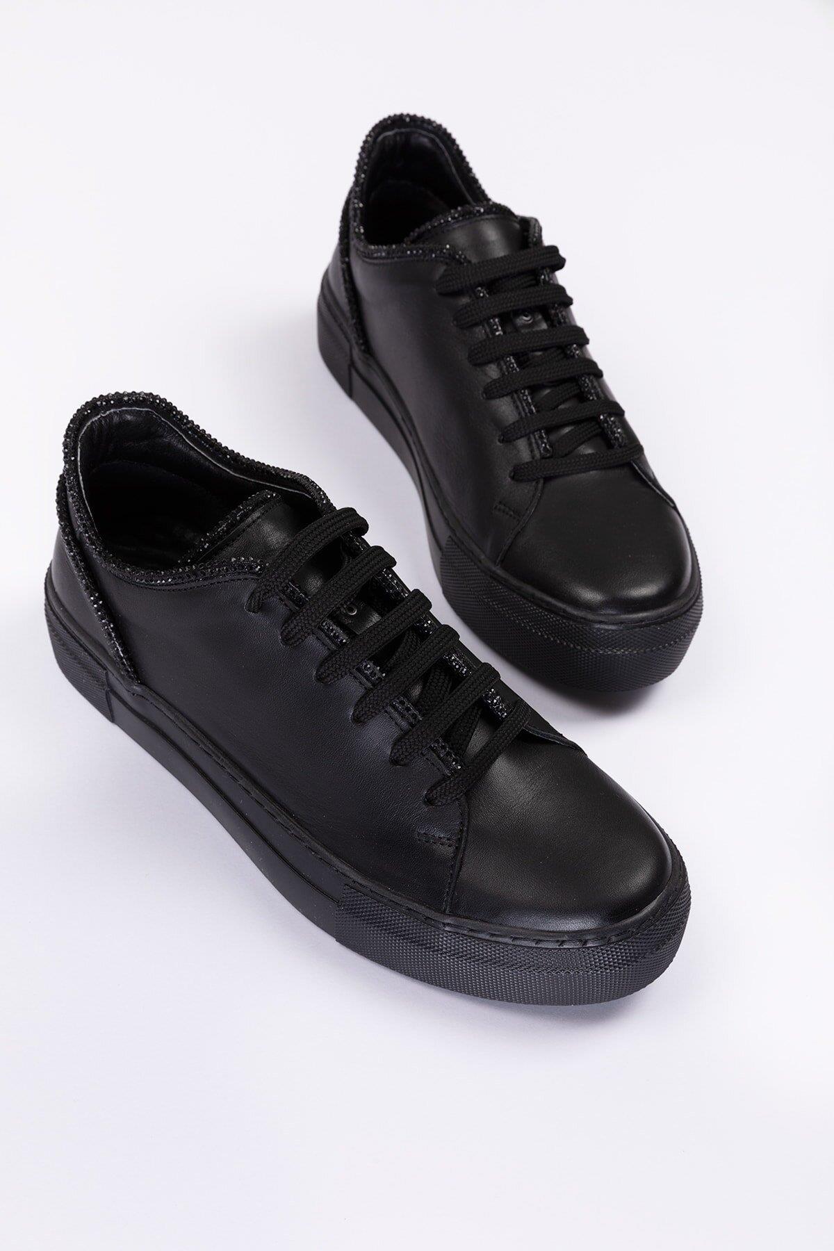 Seç 377 Hakiki Deri Taşli Sneakers Ayakkabi Siyah
