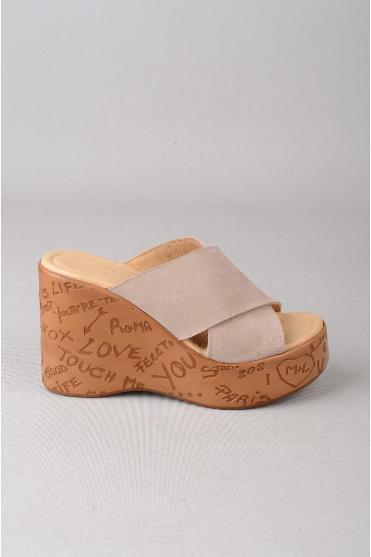 SEÇ 4022 HAKİKİ DERİ DOLGU TOPUK TERLİK (Topuk Boyu:10 cm, Platform: 3,5 cm) VİZON SÜET