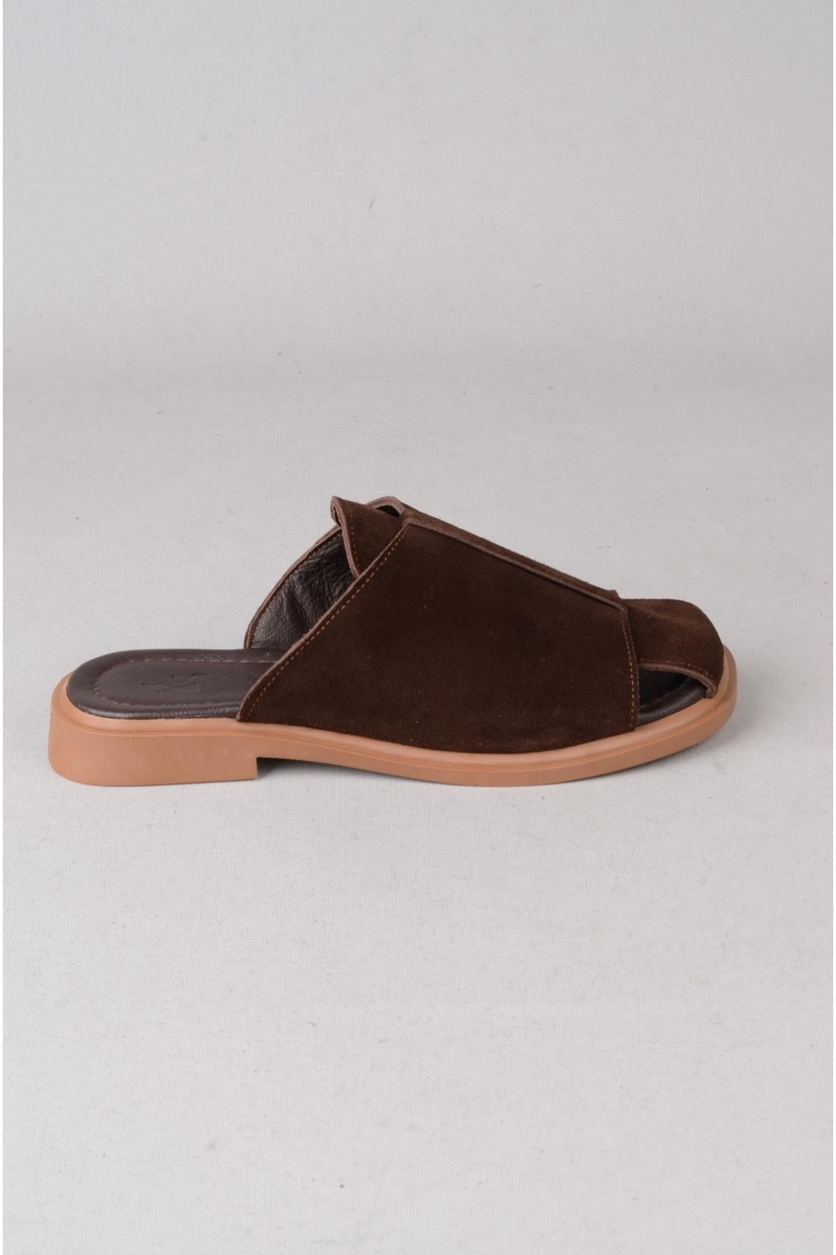 SEÇ 4104 HAKİKİ DERİ KADIN TERLİK (Topuk Boyu:2cm) KAHVE SÜET