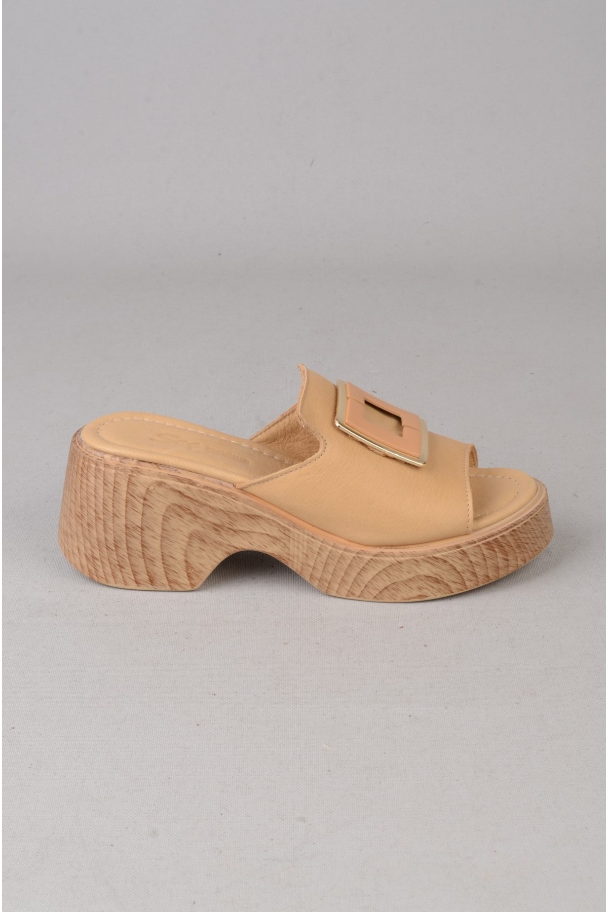 SEÇ 4123 HAKİKİ DERİ PLATFORM TOPUKLU TERLİK (Topuk:7cm Platform:2,5cm) KARAMEL