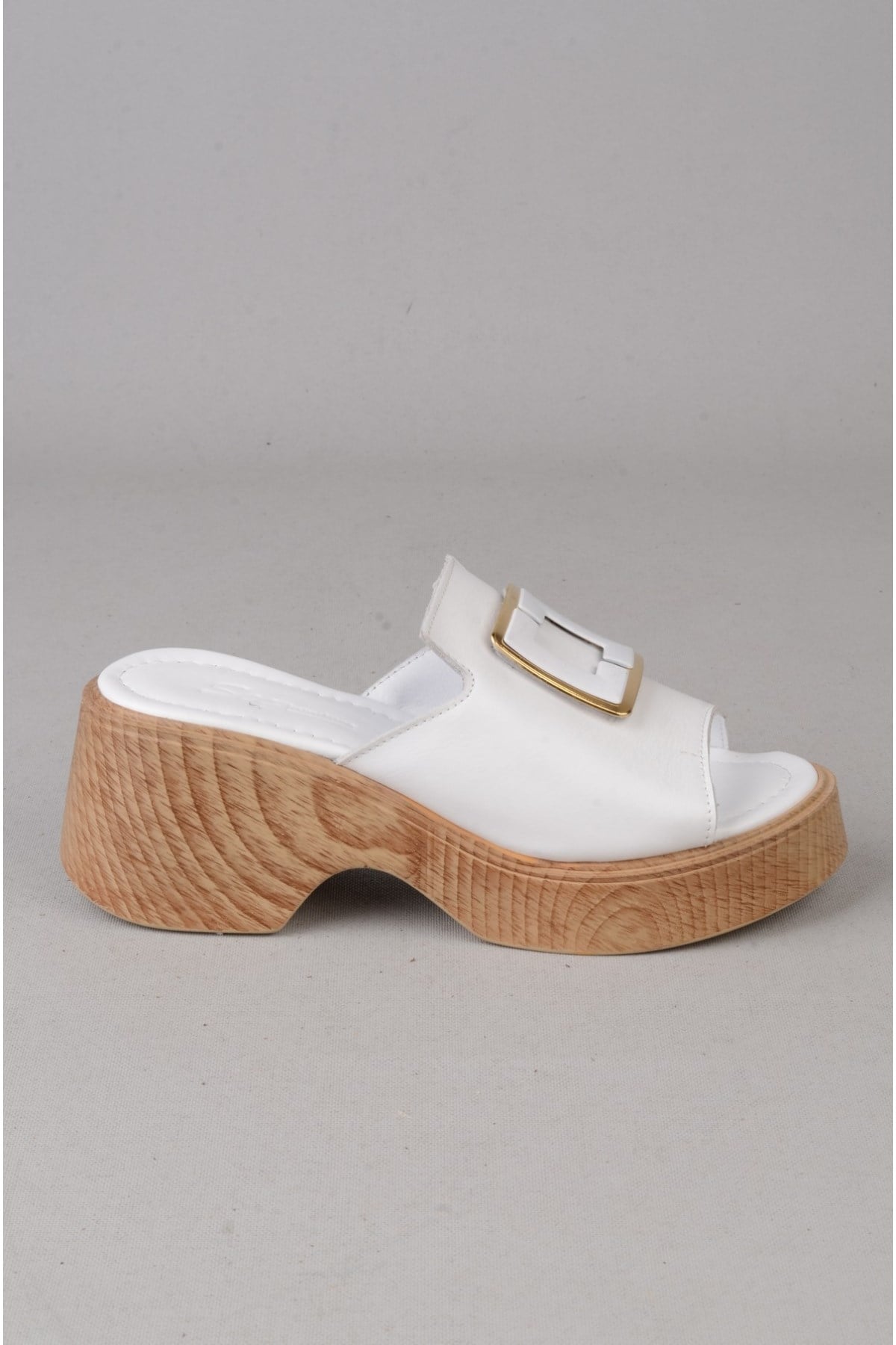 SEÇ 4123 HAKİKİ DERİ PLATFORM TOPUKLU TERLİK (Topuk:7cm Platform:2,5cm) BEYAZ
