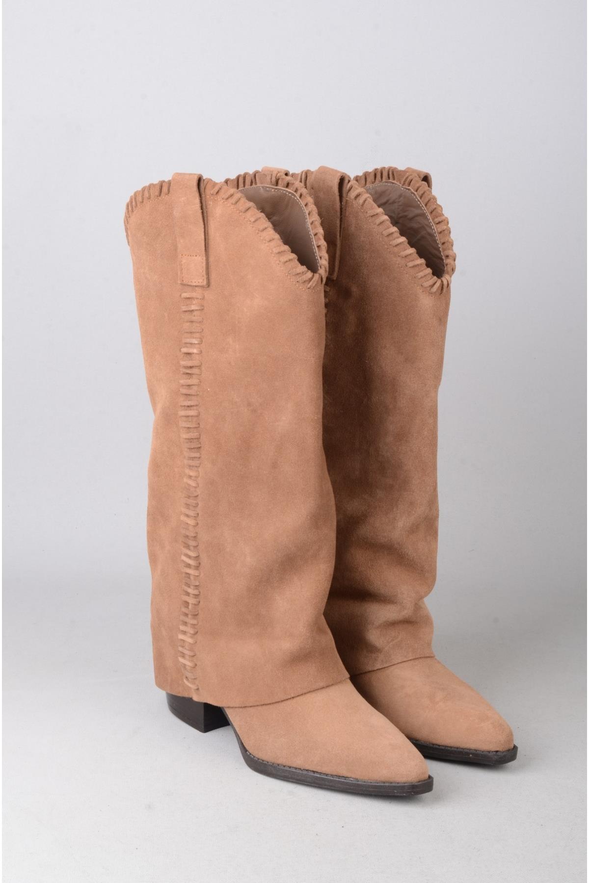 SEÇ 4500 HAKİKİ DERİ WESTERN TOPUKLU ÇİZME (Topuk Boyu:7 cm) SİGARO
