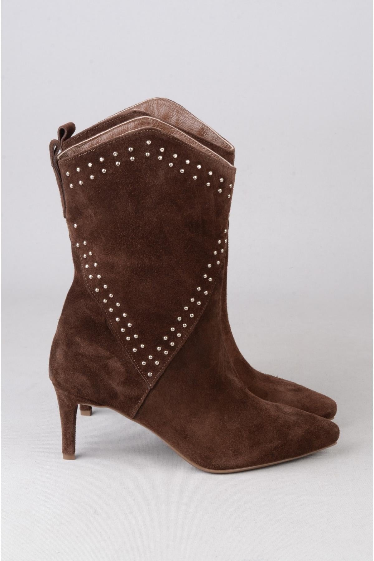 SEÇ 5510 WESTERN TOPUKLU ÇİZME (Topuk Boyu:7 cm) KAHVE SÜET