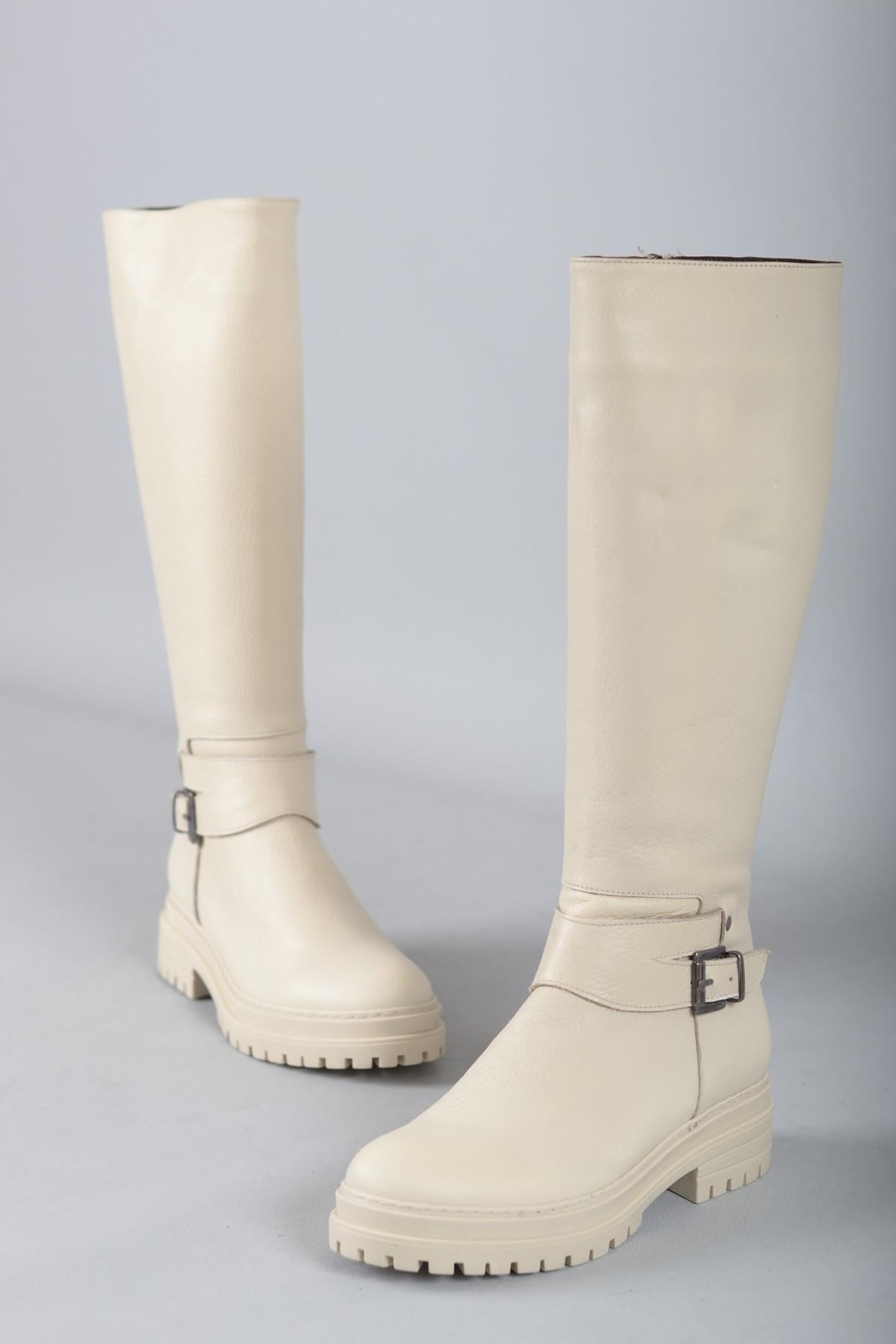 SEÇ 6028 HAKİKİ DERİ KADIN ÇİZME BEJ