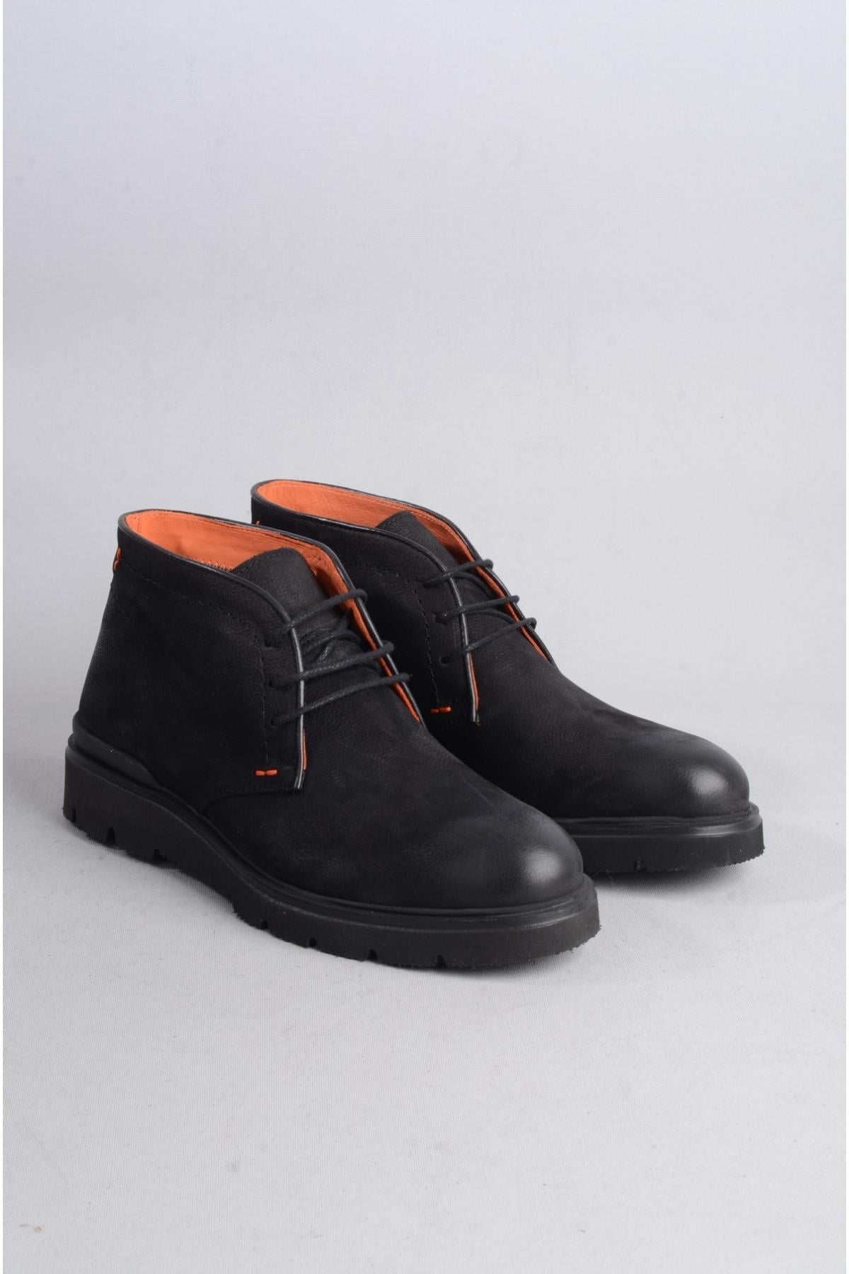 SEÇ 6820 HAKİKİ DERİ KALIN TABANLI  ERKEK BOT SİYAH NUBUK