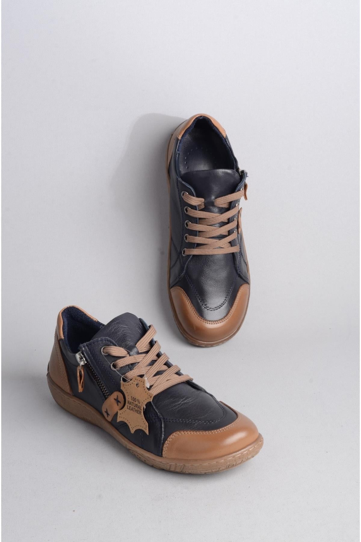 SEÇ 7425 HAKİKİ DERİ ANATOMİK KADIN AYAKKABI LACİVERT - TABA