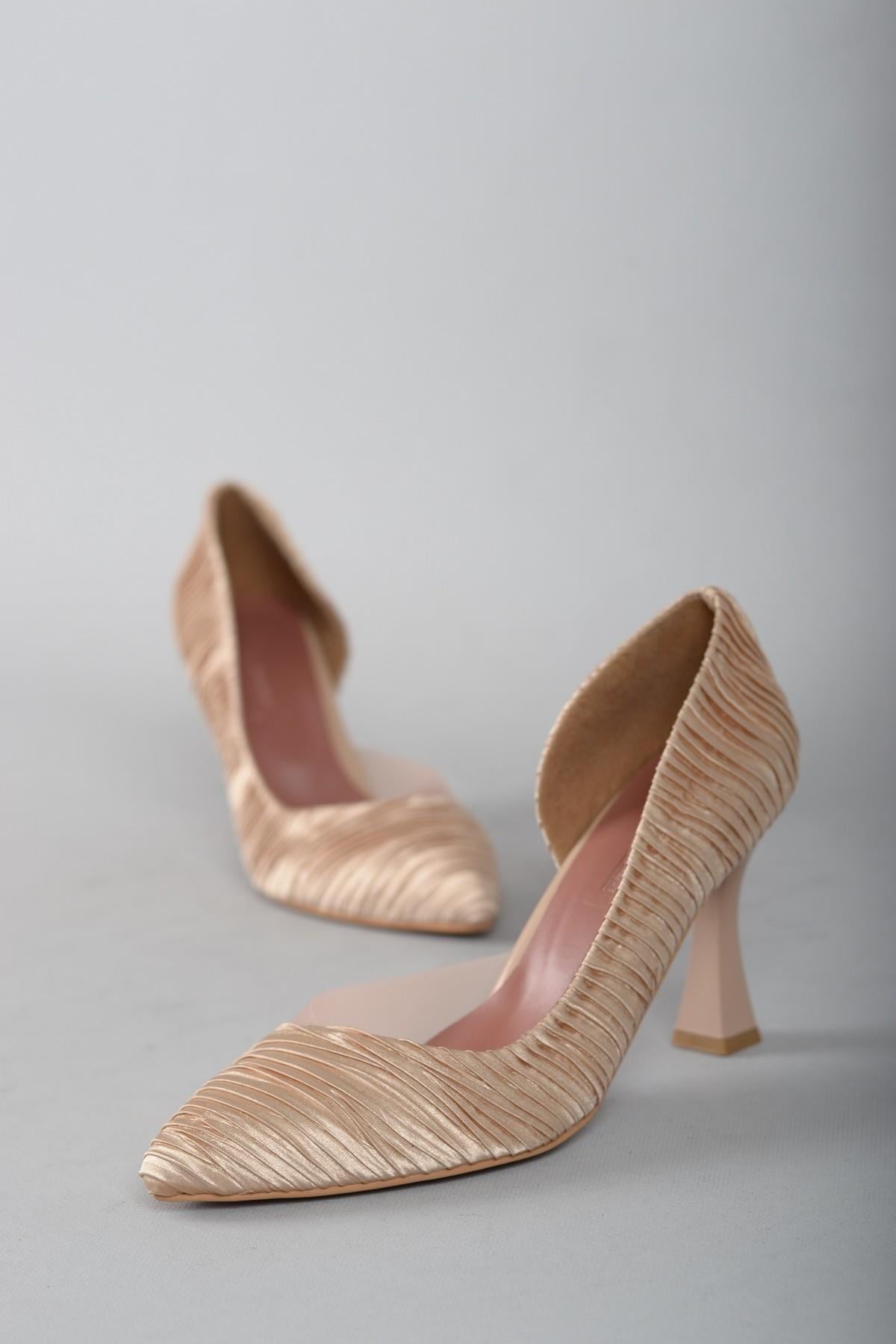 SEÇ 754 ŞEFFAFDETAYLI STİLETTO (9cm) BAL SATEN