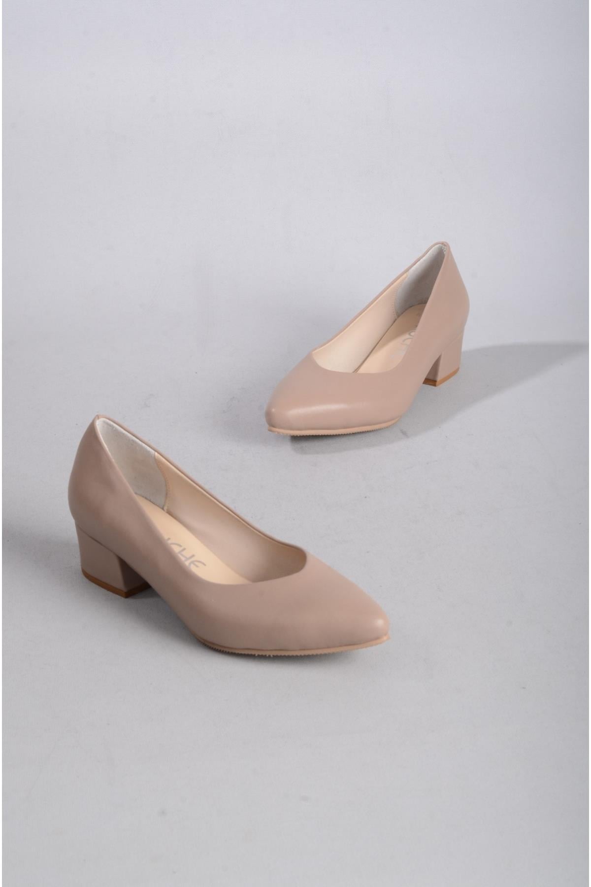 SEÇ 801 HAKİKİ DERİ TOPUKLU AYAKKABI (4cm) VİZON