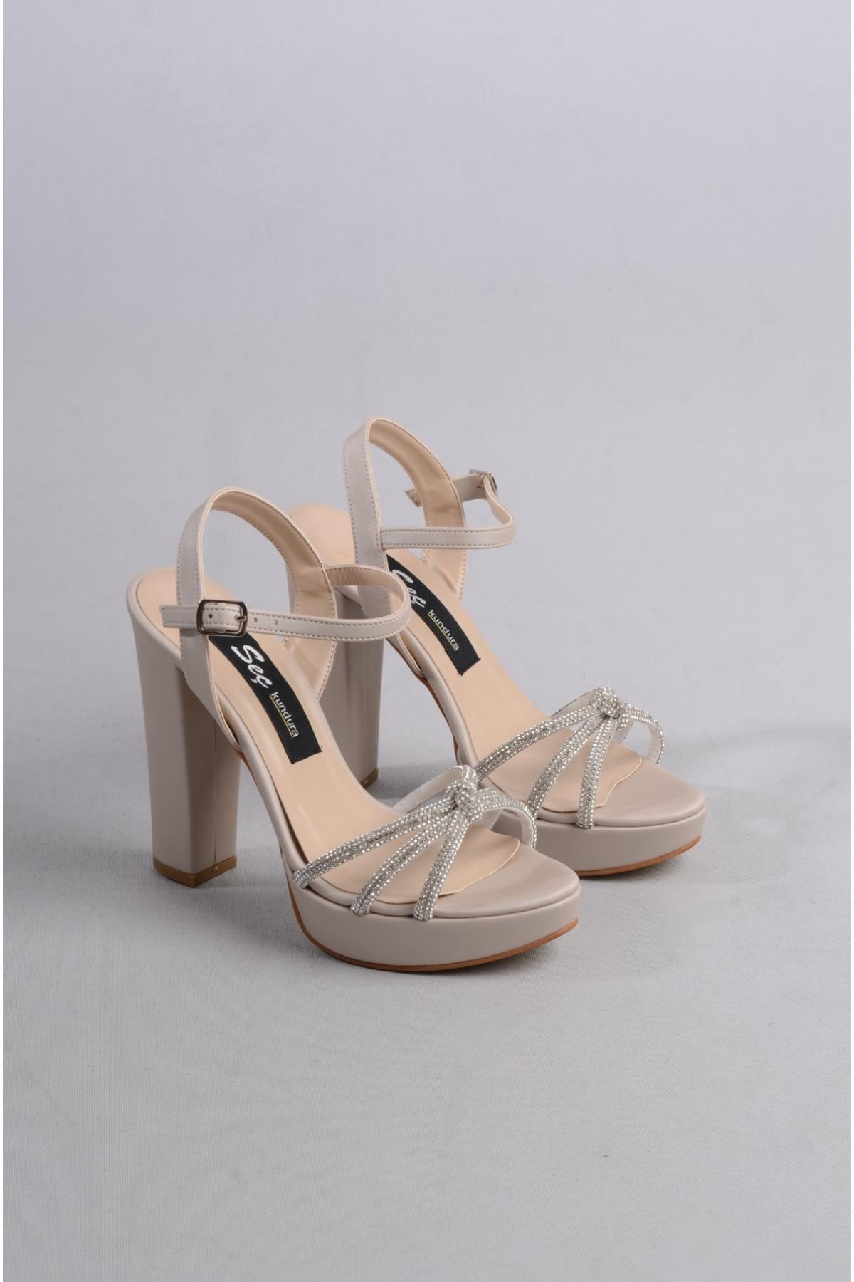 SEÇ 8120 TAŞLI TOPUKLU AYAKKABI (13 cm) BEJ SATEN