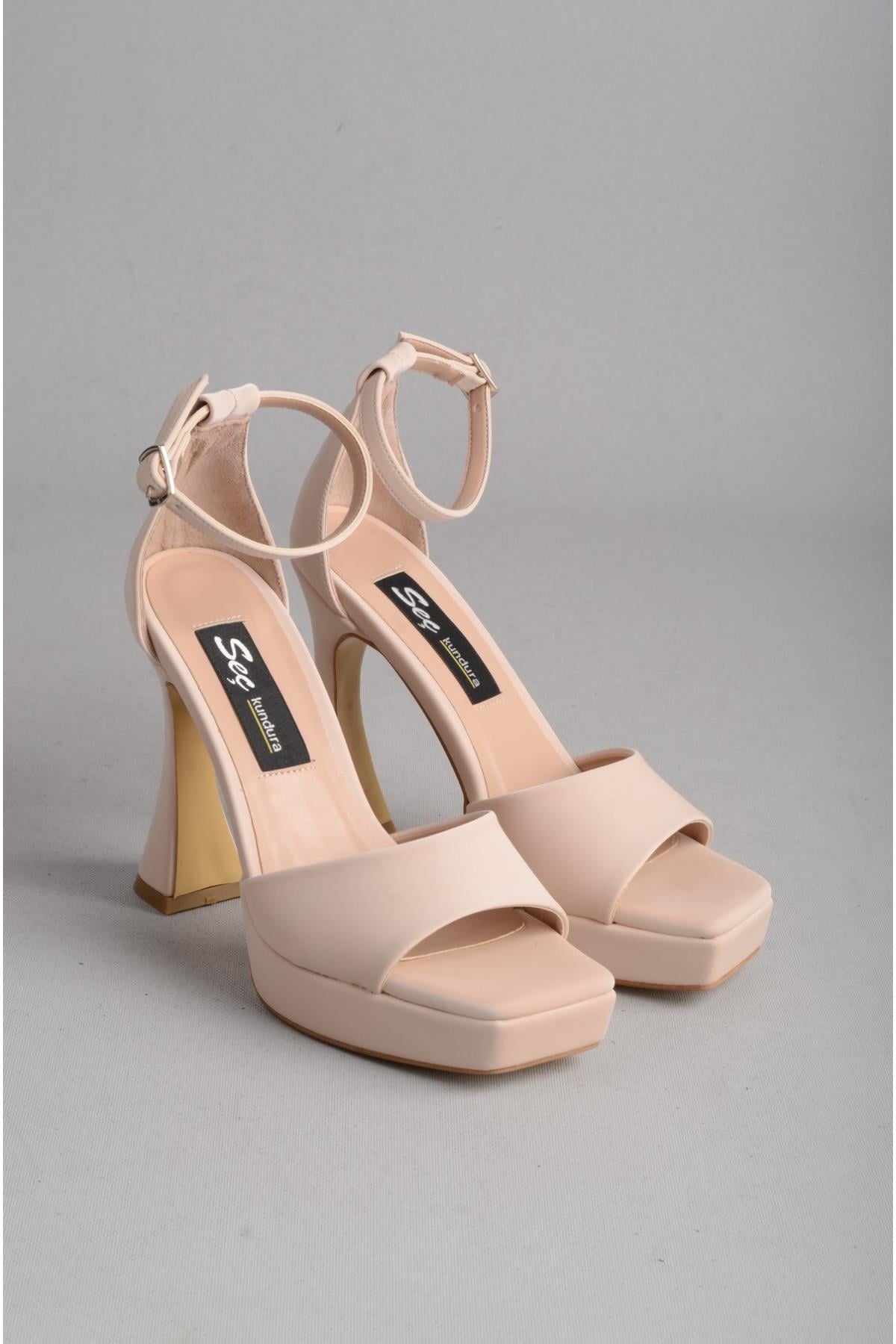 SEÇ 8188 PLATFORM ABİYE AYAKKABI (Topuk:12cm Platform:2,5cm) BEJ