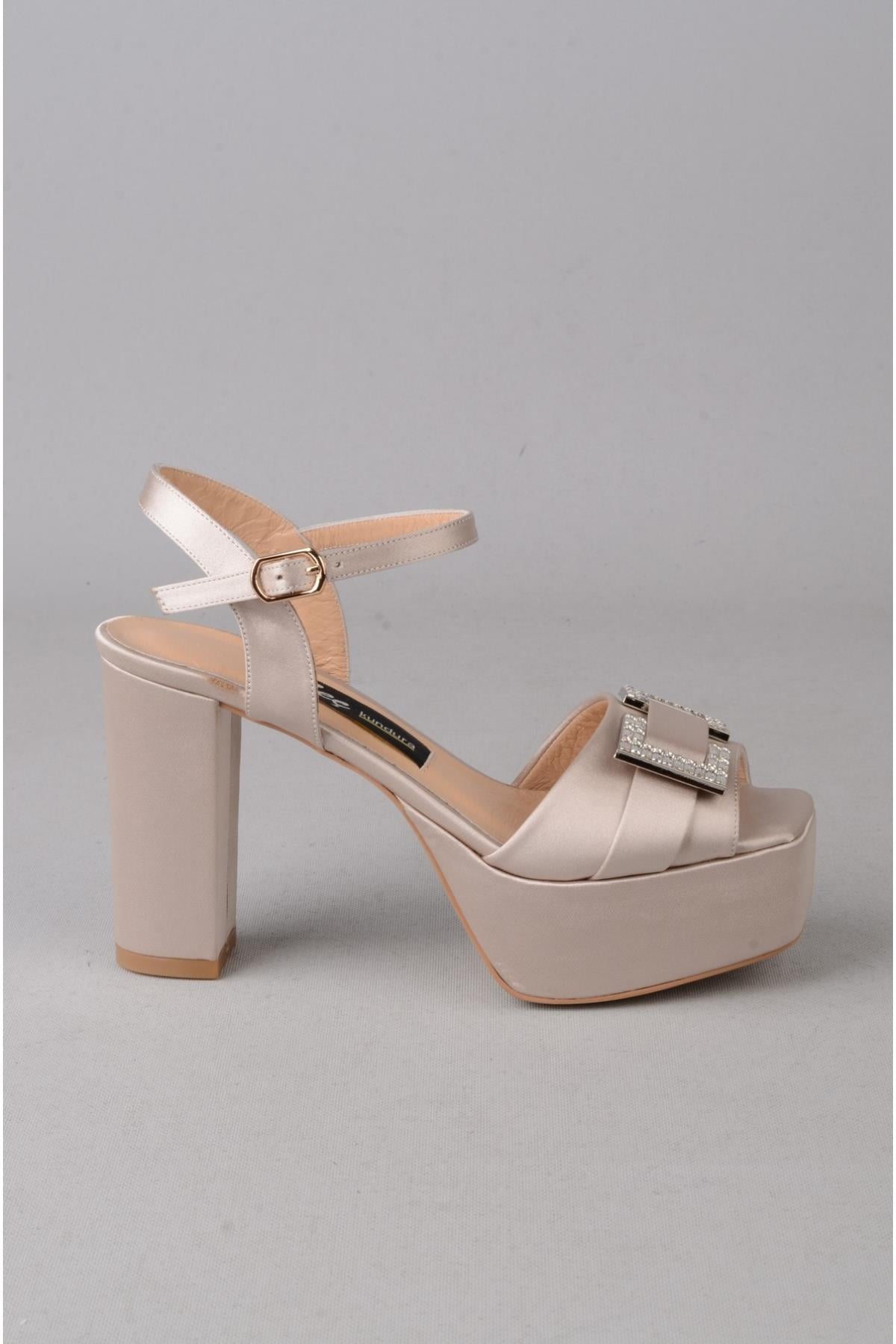 SEÇ 850 PLATFORM TOPUKLU ABİYE AYAKKABI (Topuk:10,5cm , platform:4cm) VİZON SATEN