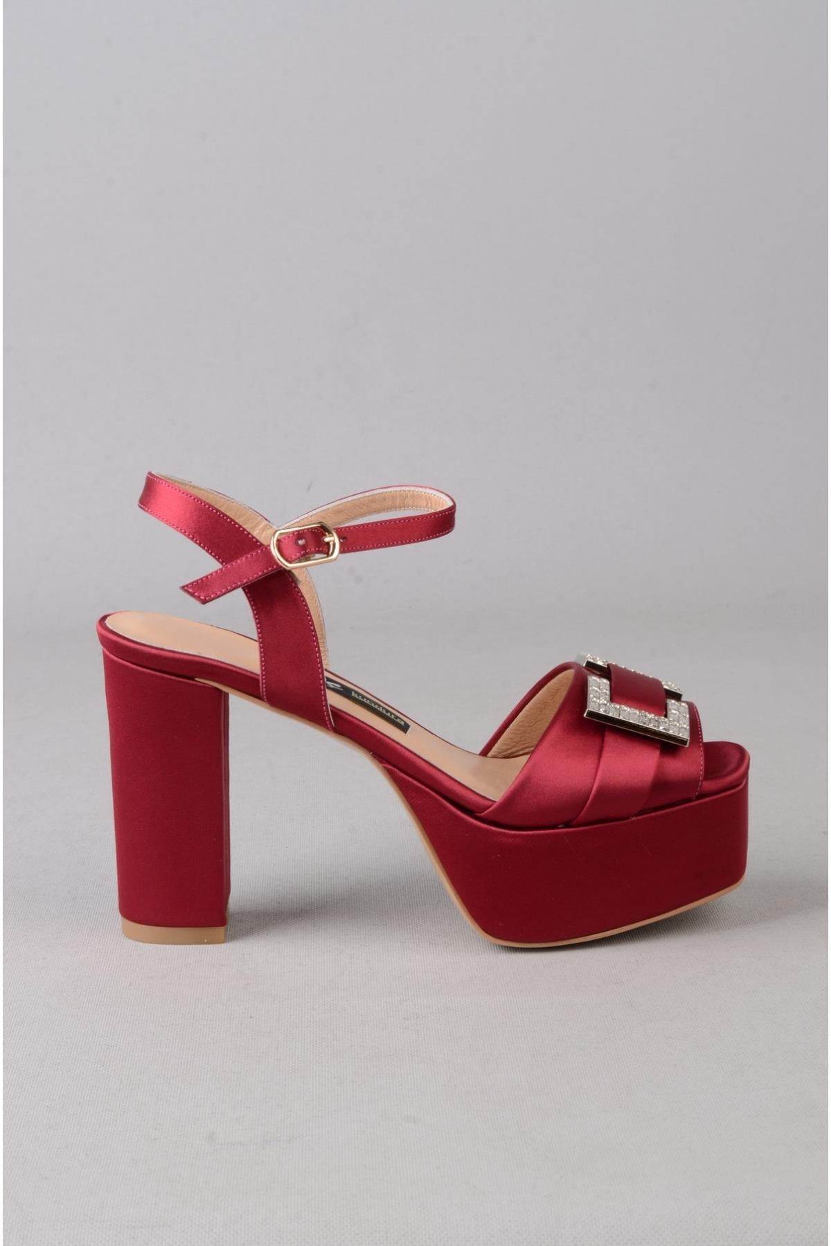 SEÇ 850 PLATFORM TOPUKLU ABİYE AYAKKABI (Topuk:10,5cm , platform:4cm) BORDO SATEN