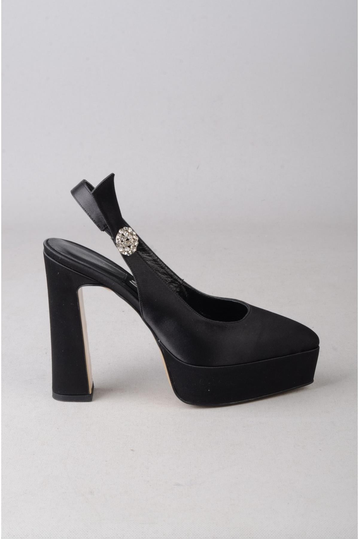 SEÇ 854 PLATFORM TOPUKLU KADIN AYAKKABI (Topuk:13cm Platform:3cm) SİYAH SATEN
