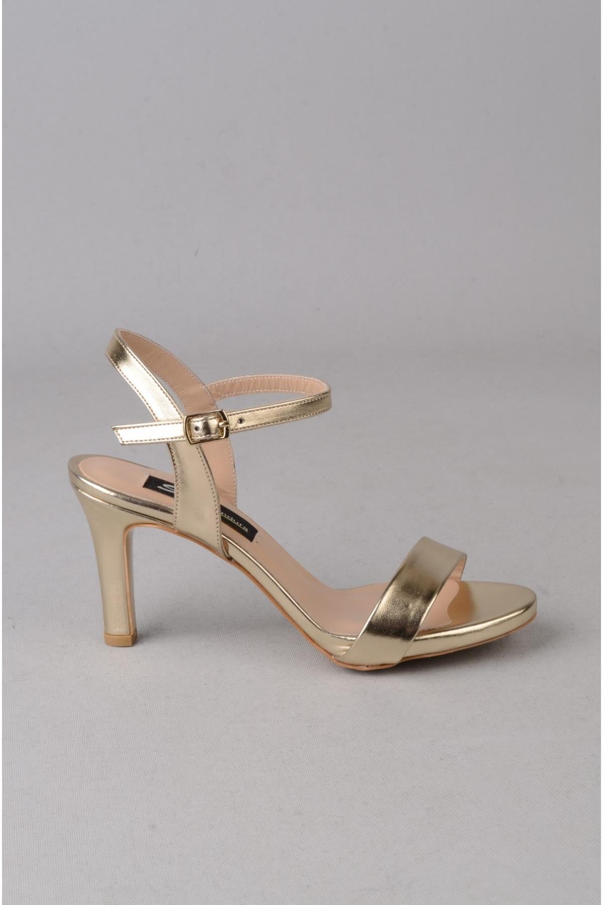 SEÇ 8560 TEK BANT TOPUKLU AYAKKABI (Topuk Boyu:9 cm) ALTIN