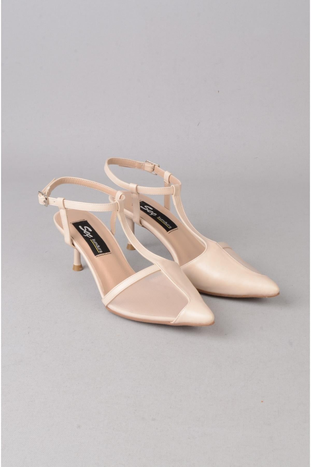 SEÇ 8581 TOPUKLU KADIN AYAKKABI (Topuk Boyu: 7 cm) BEJ