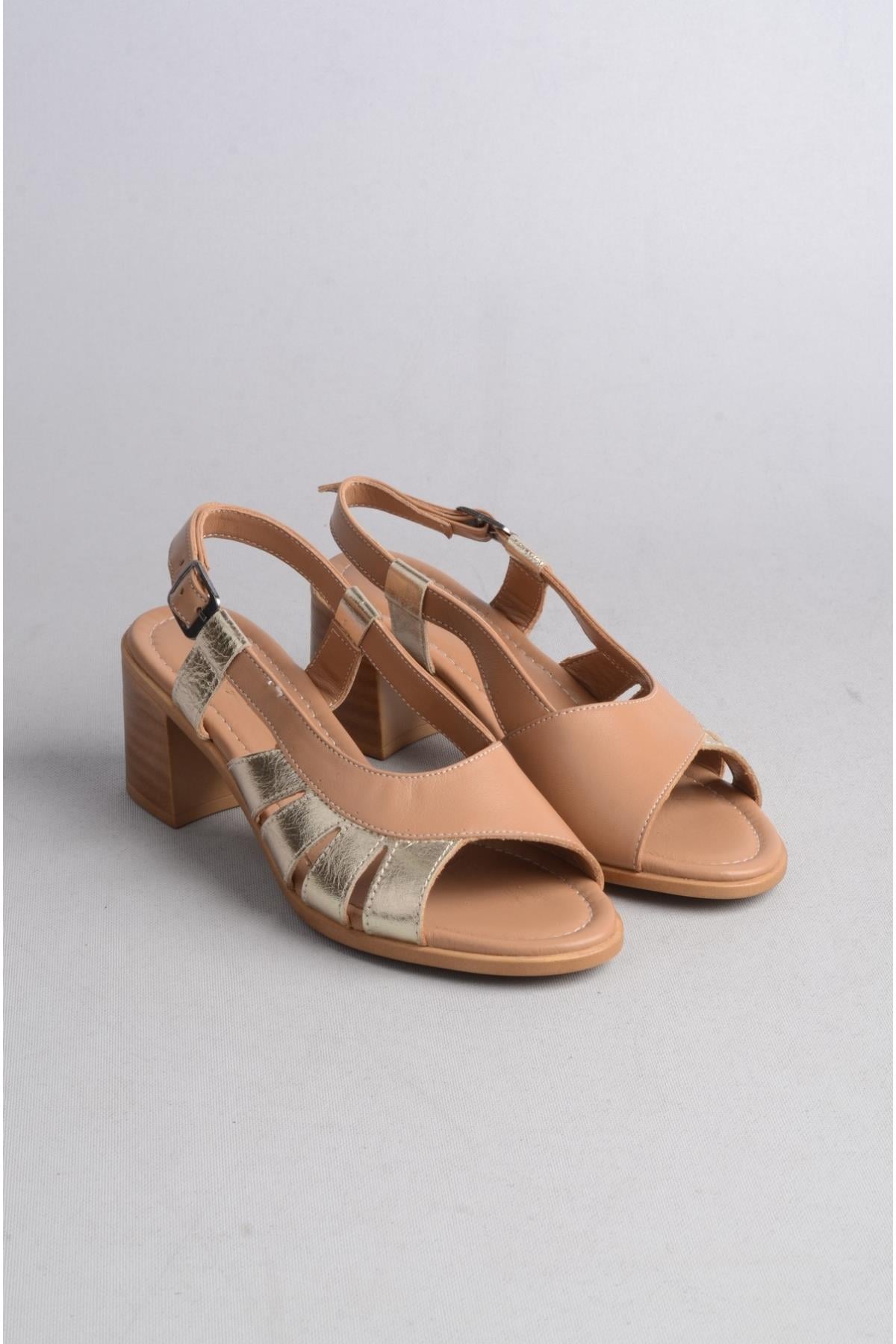 SEÇ 911 HAKİKİ DERİ TOPUKLU SANDALET (Topuk Boyu: 6cm) VİZON
