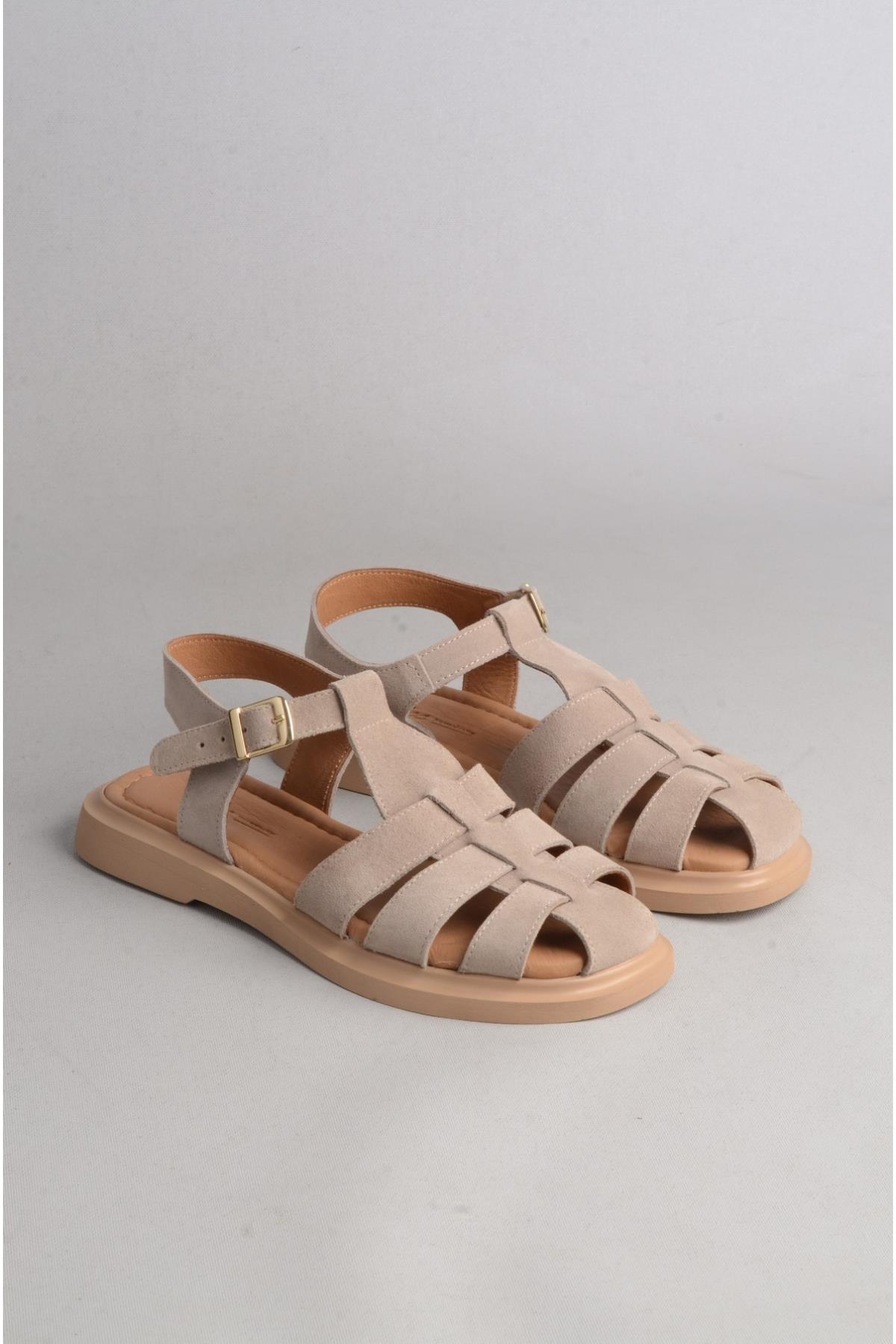 SEÇ B600 HAKİKİ DERİ KADIN SANDALET BEJ SÜET