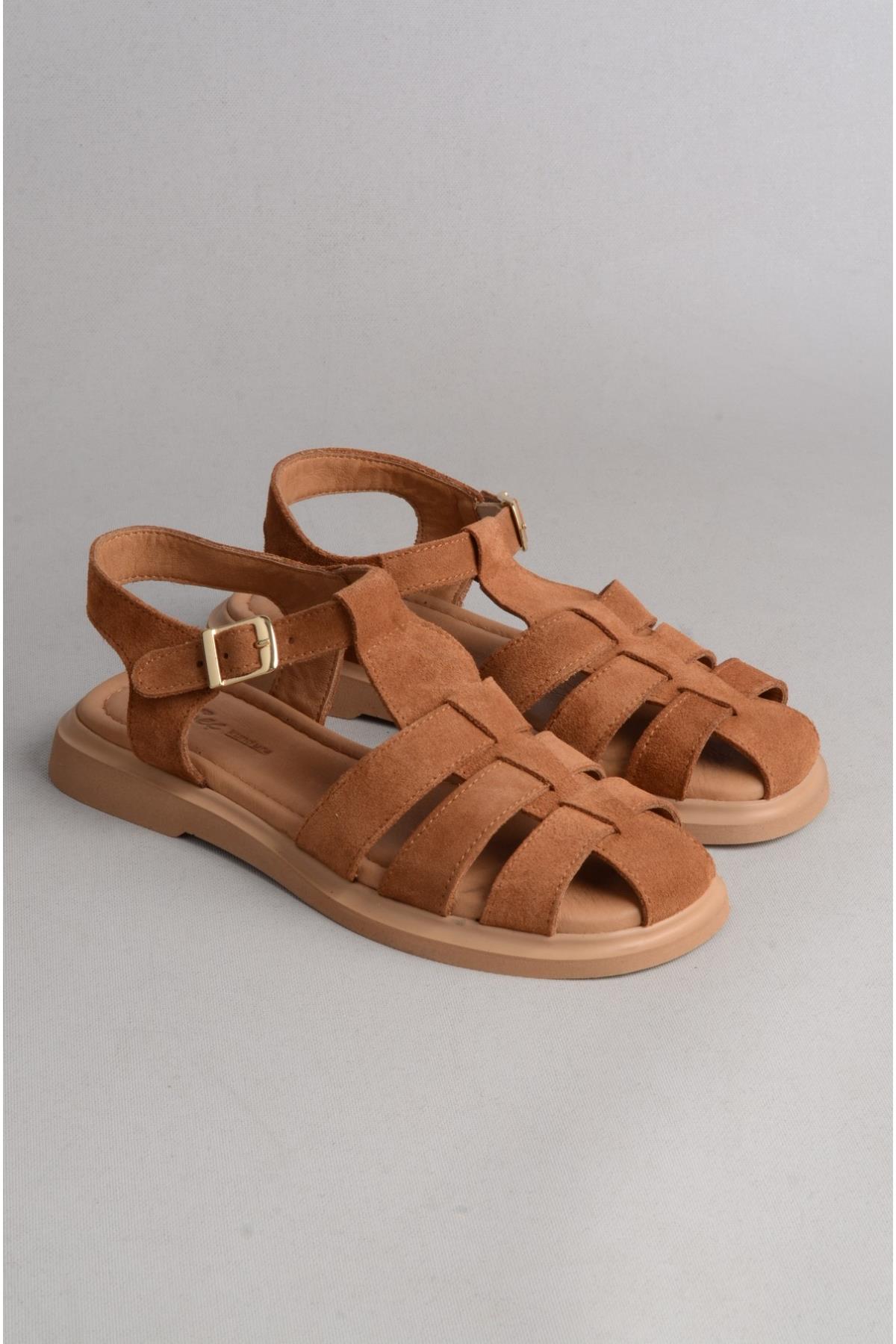 SEÇ B600 HAKİKİ DERİ KADIN SANDALET TABA SÜET