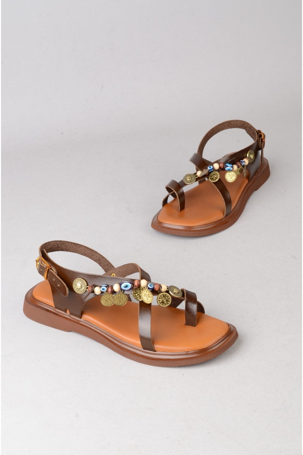 SEÇ C305 HAKİKİ DERİ PARMAK ARASI KADIN SANDALET (Taban:2 cm) KOYU KAHVE