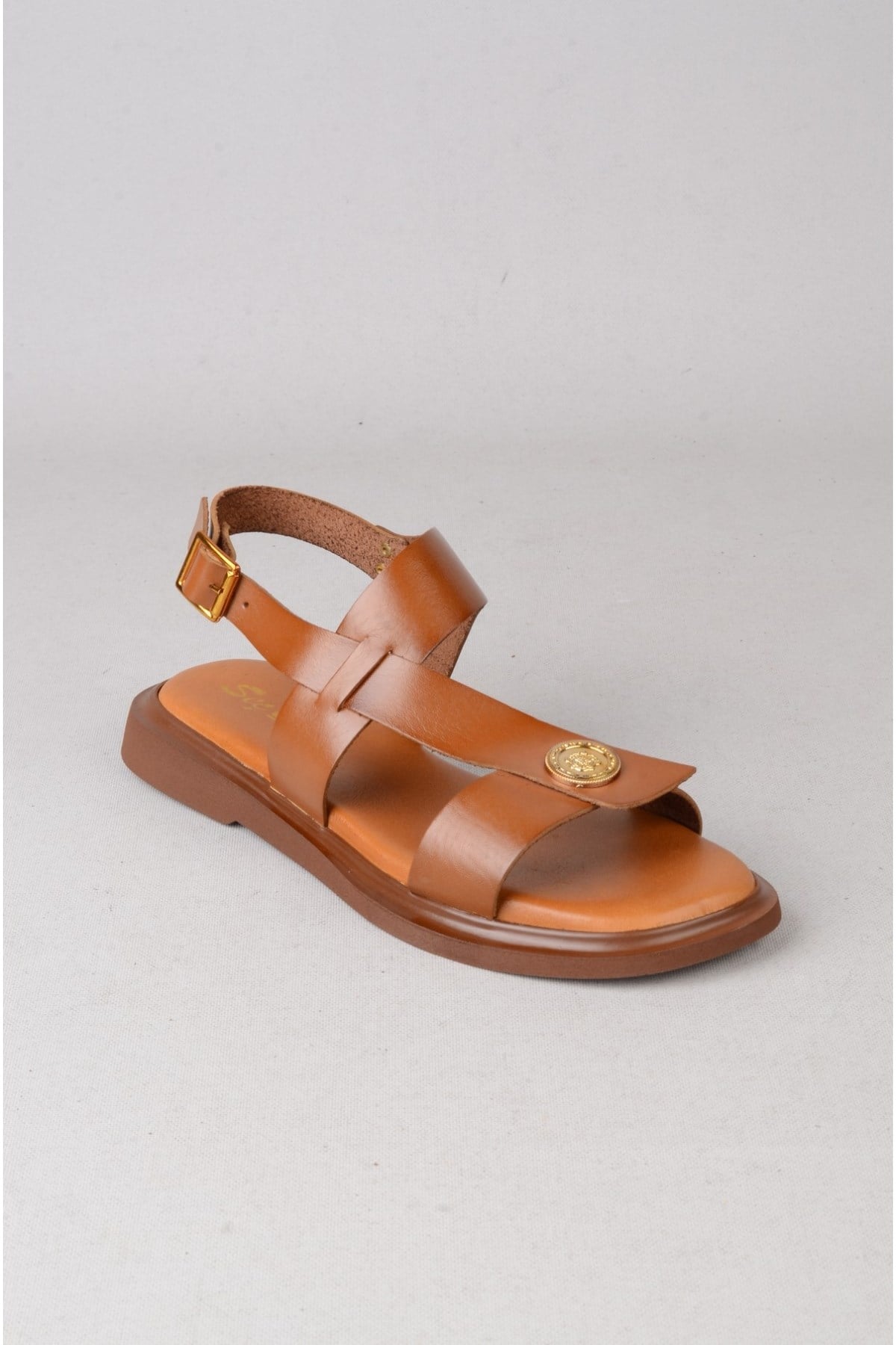 SEÇ C319 HAKİKİ DERİ KADIN SANDALET (Taban: 2 cm) TABA
