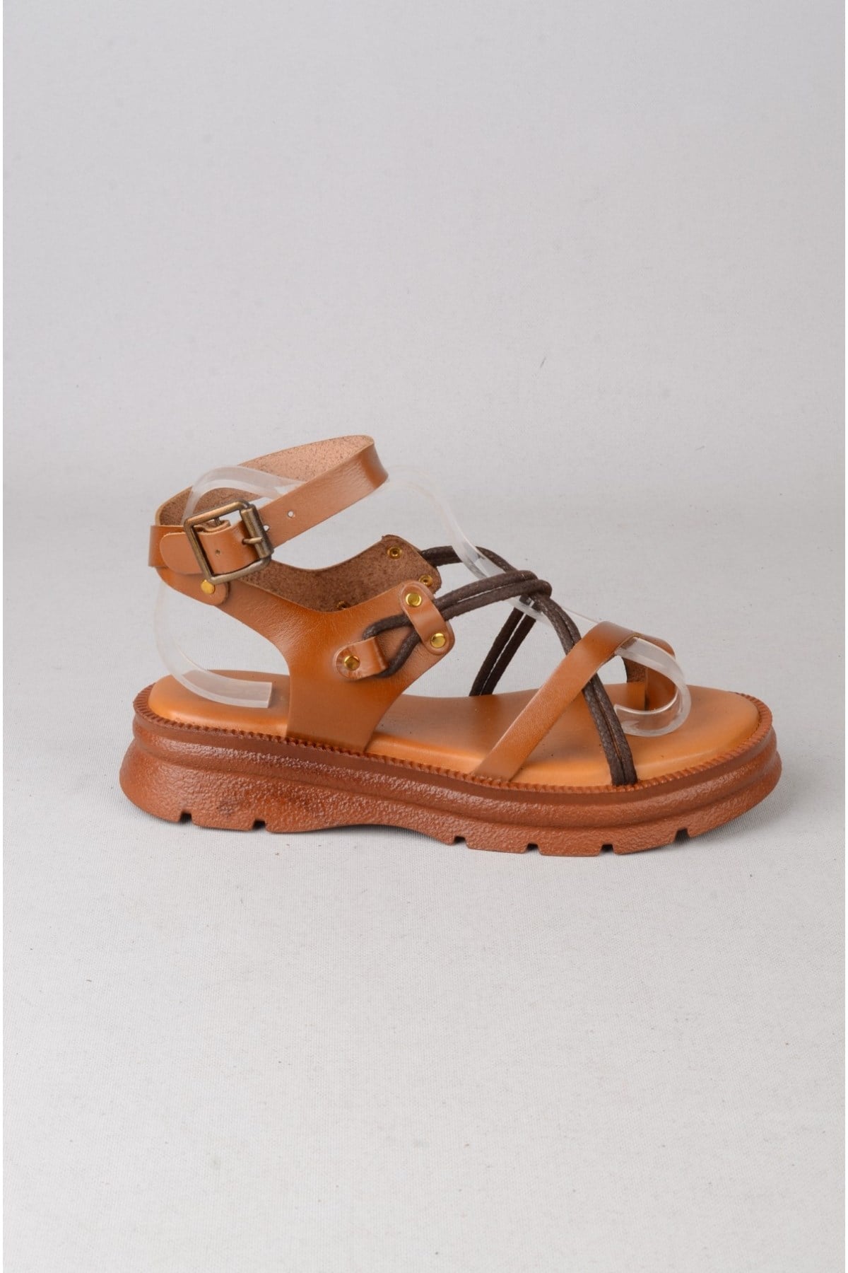 SEÇ C410 HAKİKİ DERİ PARMAK ARASI KADIN SANDALET (Taban:3,5 cm) TABA
