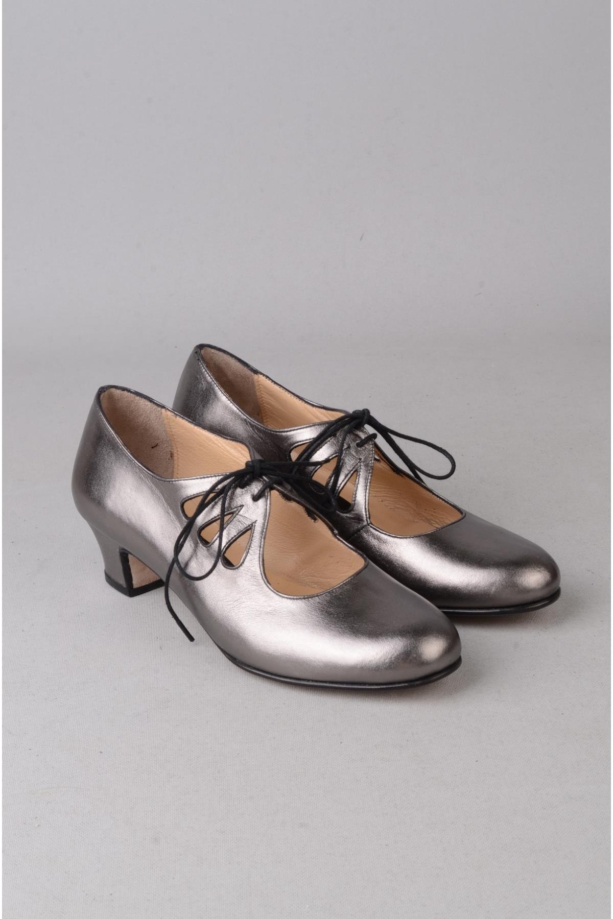 SEÇ DML HAKİKİ KÖSELE ÖZEL ÜRETİM KADIN DANS AYAKKABISI (Topuk Boyu: 4,5cm) PLATİN