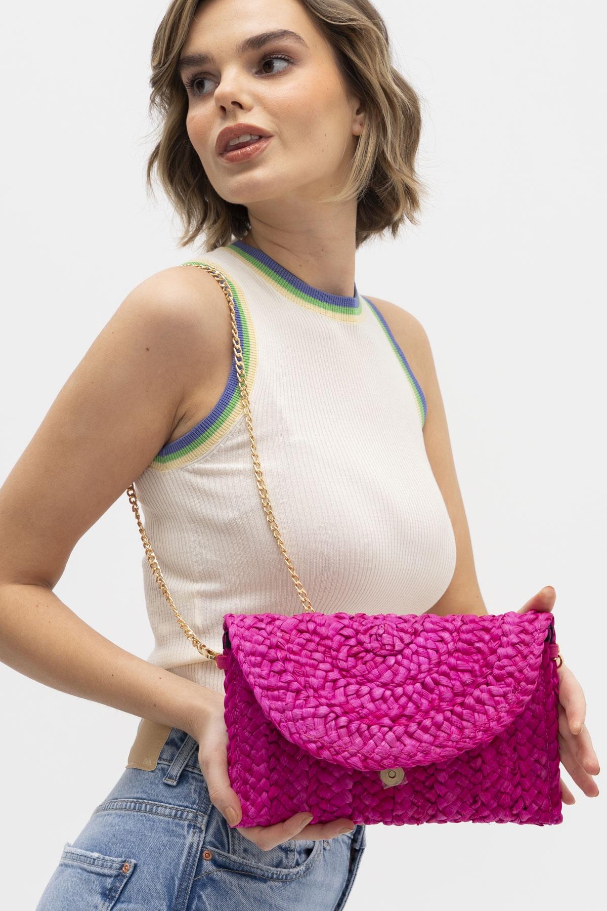 SEÇ HSR1170 HASIR CLUTCH ÇANTA FUŞYA