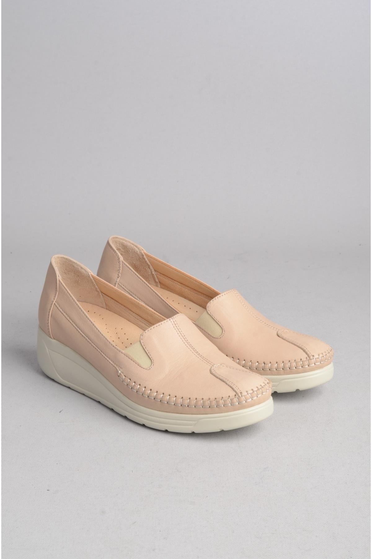 SEÇ N134 HAKİKİ DERİ DOLGU TOPUKLU KADIN AYAKKABI TAŞ