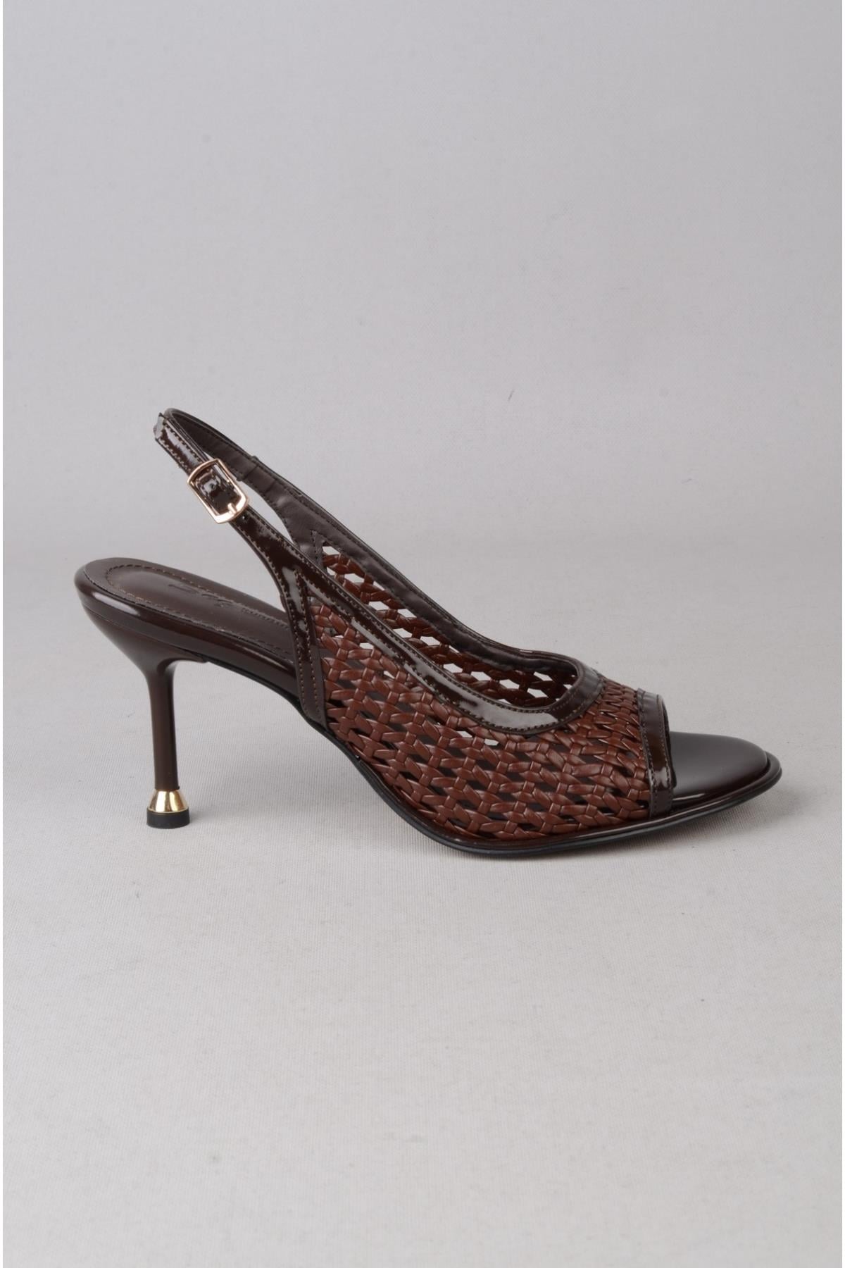 SEÇ S62 TOPUKLU ÖRGÜ KADIN AYAKKABI (Topuk Boyu: 9cm) KAHVE