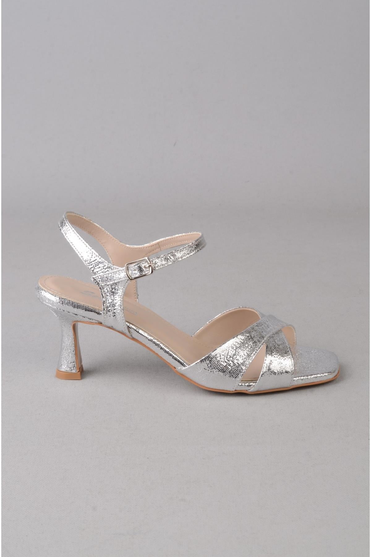 SEÇ Y213 TOPUKLU KADIN ABİYE AYAKKABI (Topuk : 7,5cm) GÜMÜŞ