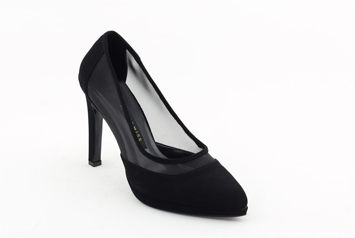 Şnk 7535 Fileli Stiletto Ayakkabi Siyah Süet