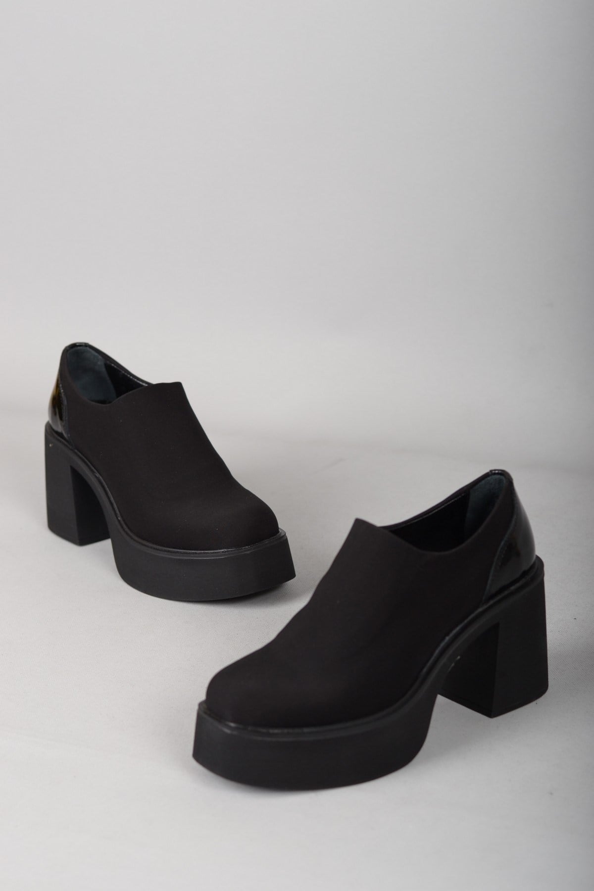 20648 STREÇ PLATFORM TOPUKLU AYAKKABI (8,5cm) SİYAH