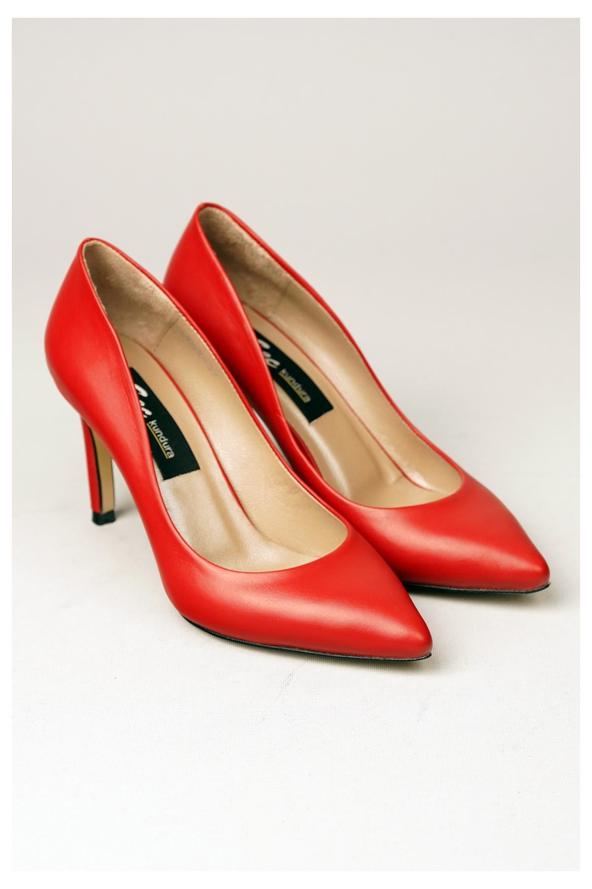 4292 Hakiki Deri Stiletto 9Cm Kirmizi