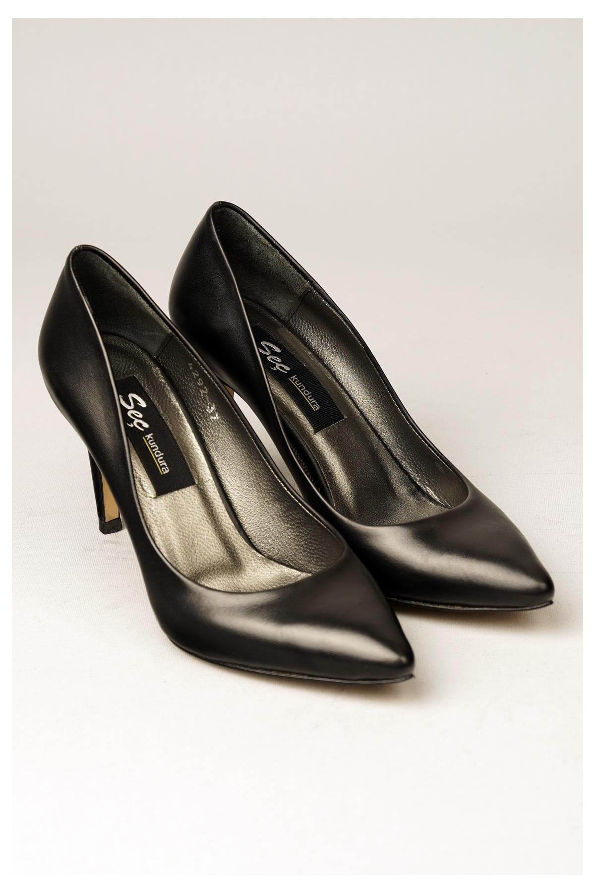 4292 Hakiki Deri Stiletto 9Cm Siyah