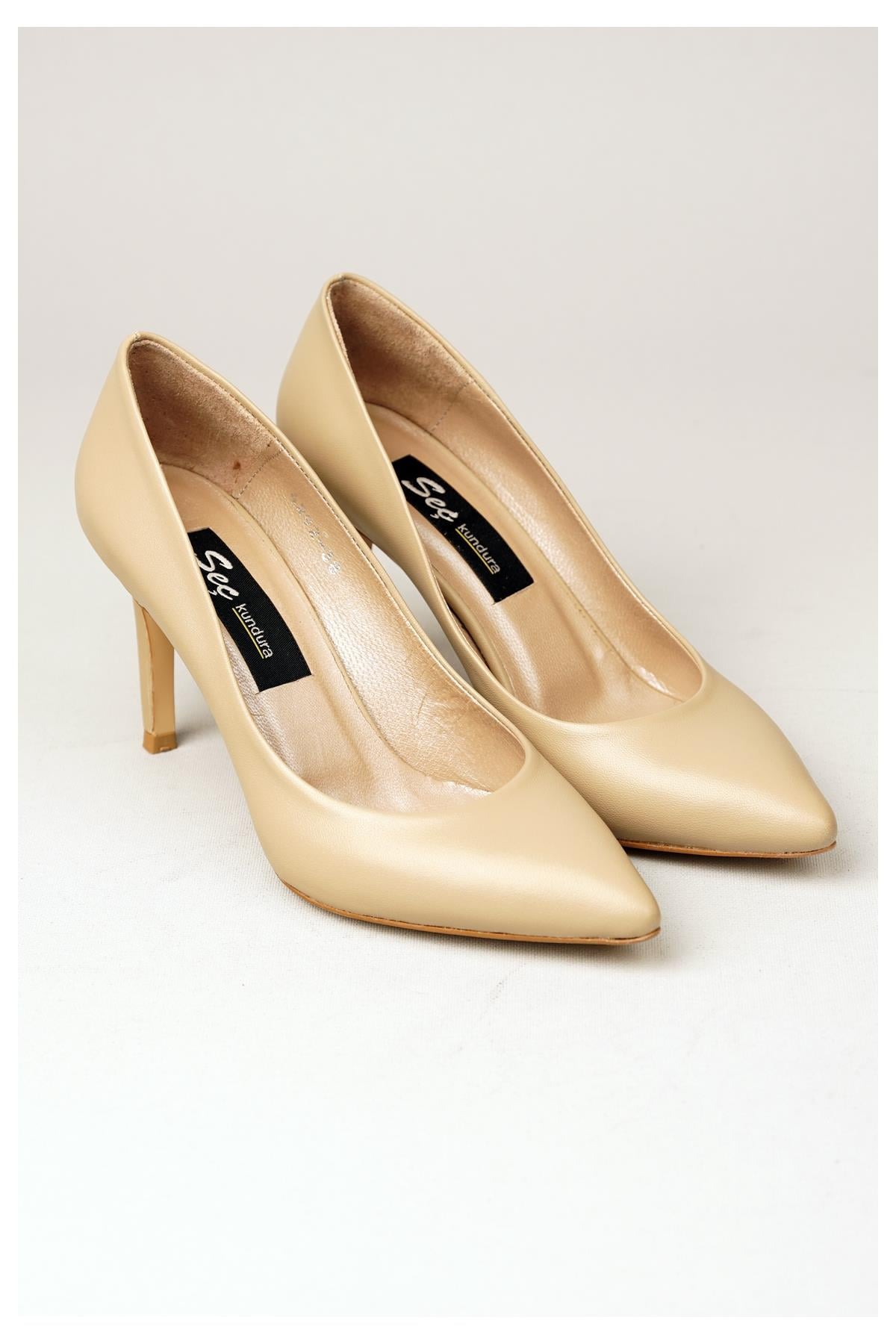 4292 Hakiki Deri Stiletto 9Cm Vizon